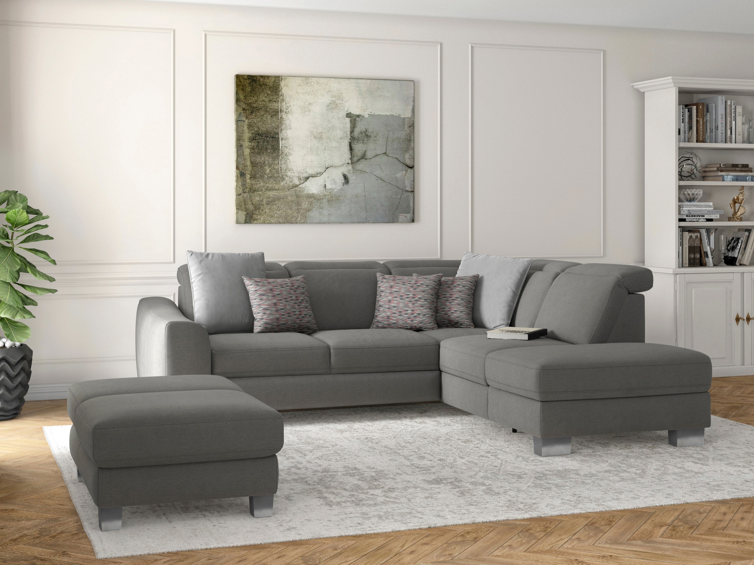 sit&more Ecksofa »Dundee L-Form«, mit Federkern und Edelstahlfüssen, wahlweise mit Kopfteilverstellung