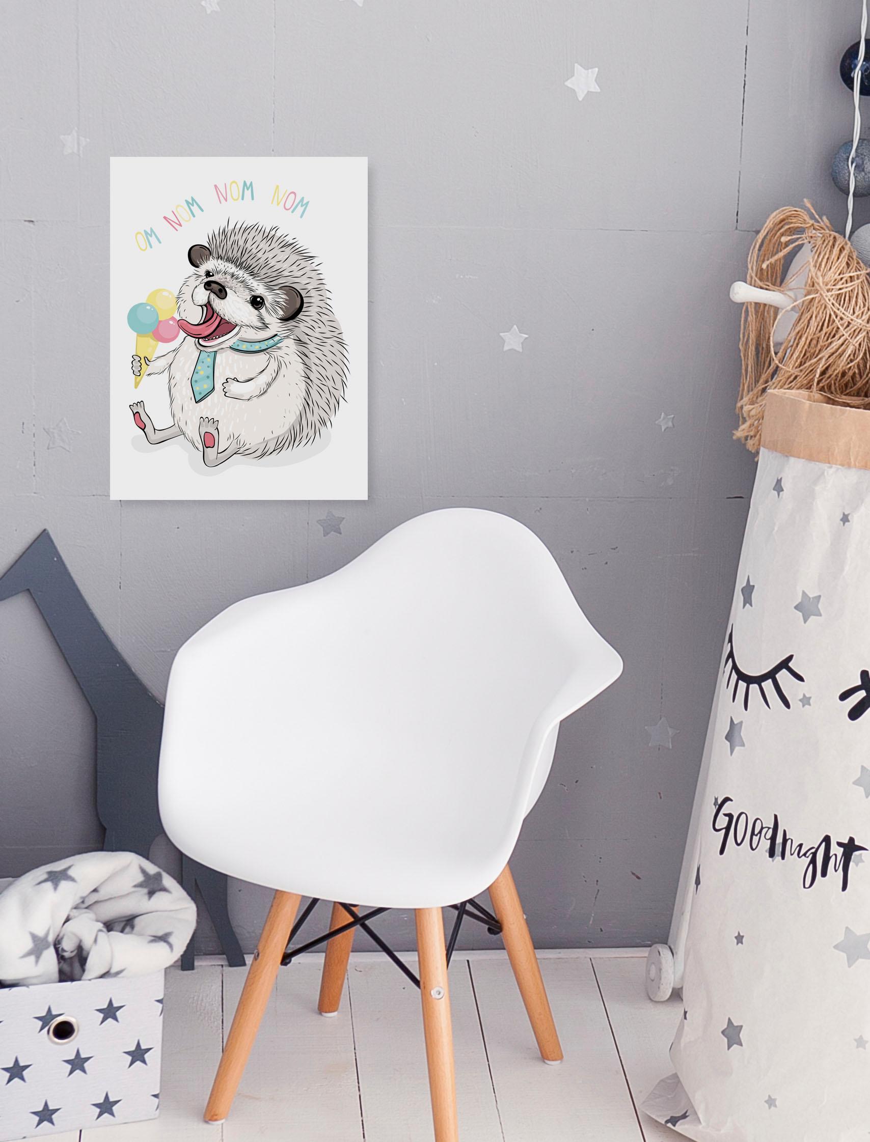 queence Leinwandbild "Nom Nom" Eis Kunst Süssigkeiten Süssspeisen Tiere Premium-Leinwandstoff, Handarbeit aus Deutschland