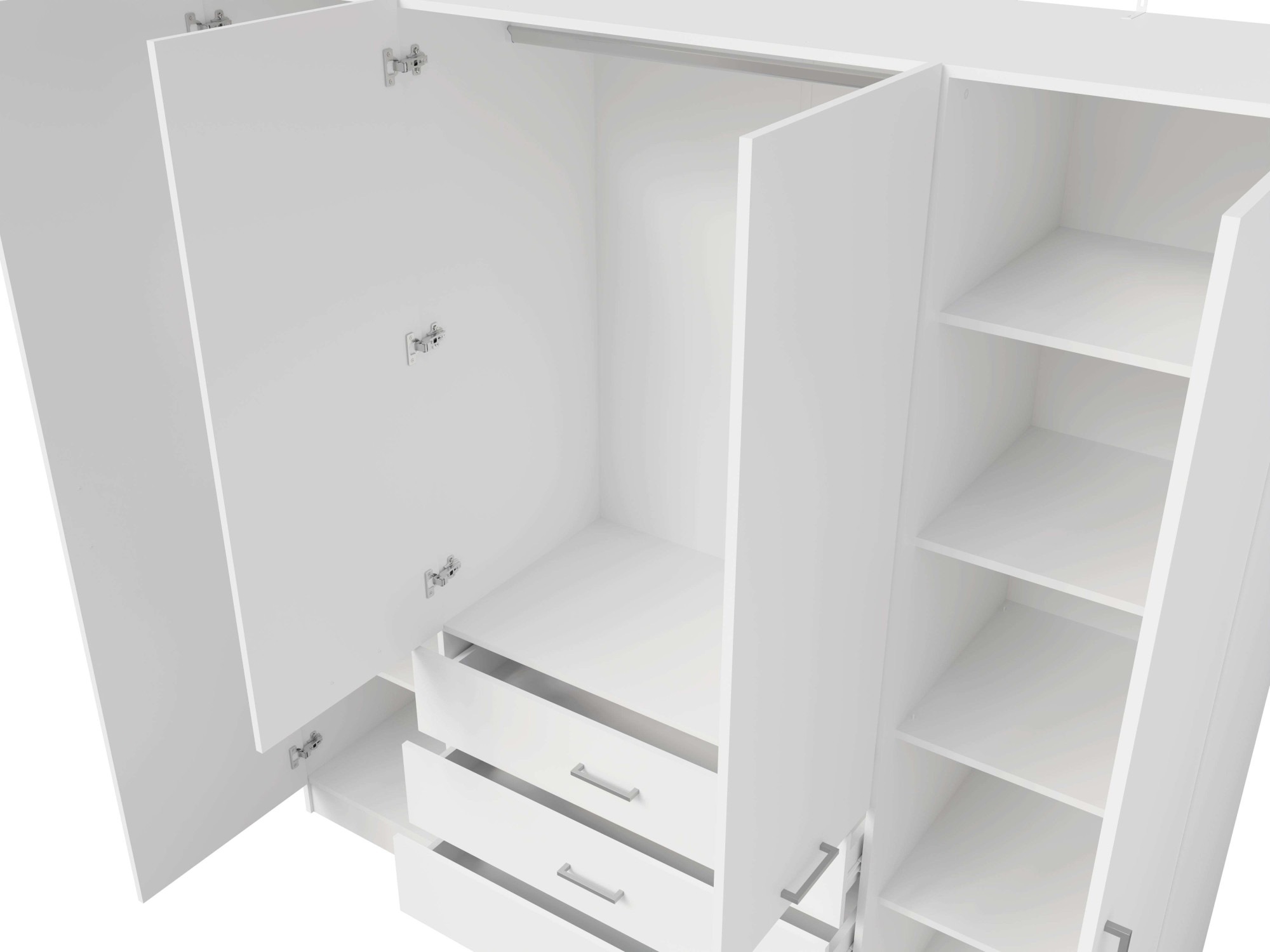 Home affaire Kleiderschrank »KOS Garderobe mit 3 Schubladen, Kleiderstange, 8 Einlegeböden, Spiegel«, Wäscheschrank mit 4 Drehtüren, silberfarben Griffen, Masse B/H/T 200/200/58cm