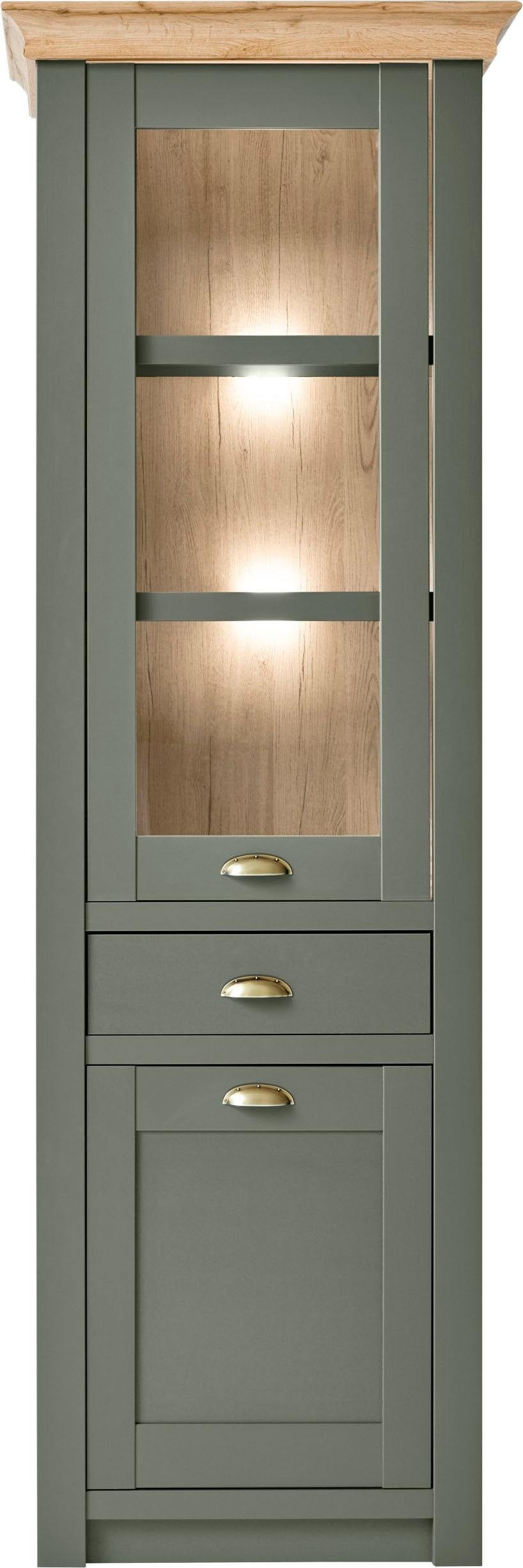 Image of Home affaire Vitrine "Cambridge, Hochschrank im Landhausstil, Glasvitrine" schöne Kranzoptik, messingfarbene Metallgriffe, 207 cm hoch