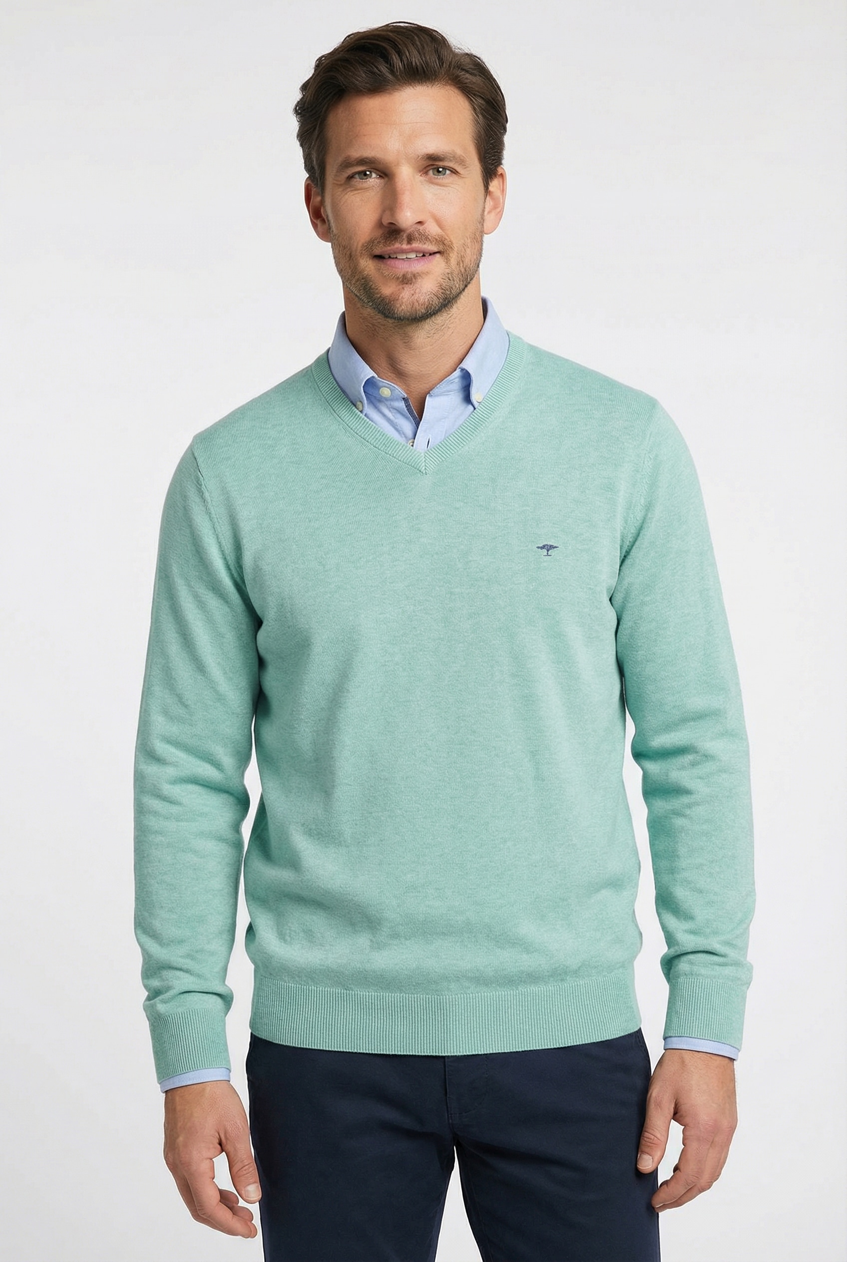 Image of FYNCH-HATTON Strickpullover aus reiner Baumwolle, mit Rundhalsausschnitt, mit Logo Stickerei