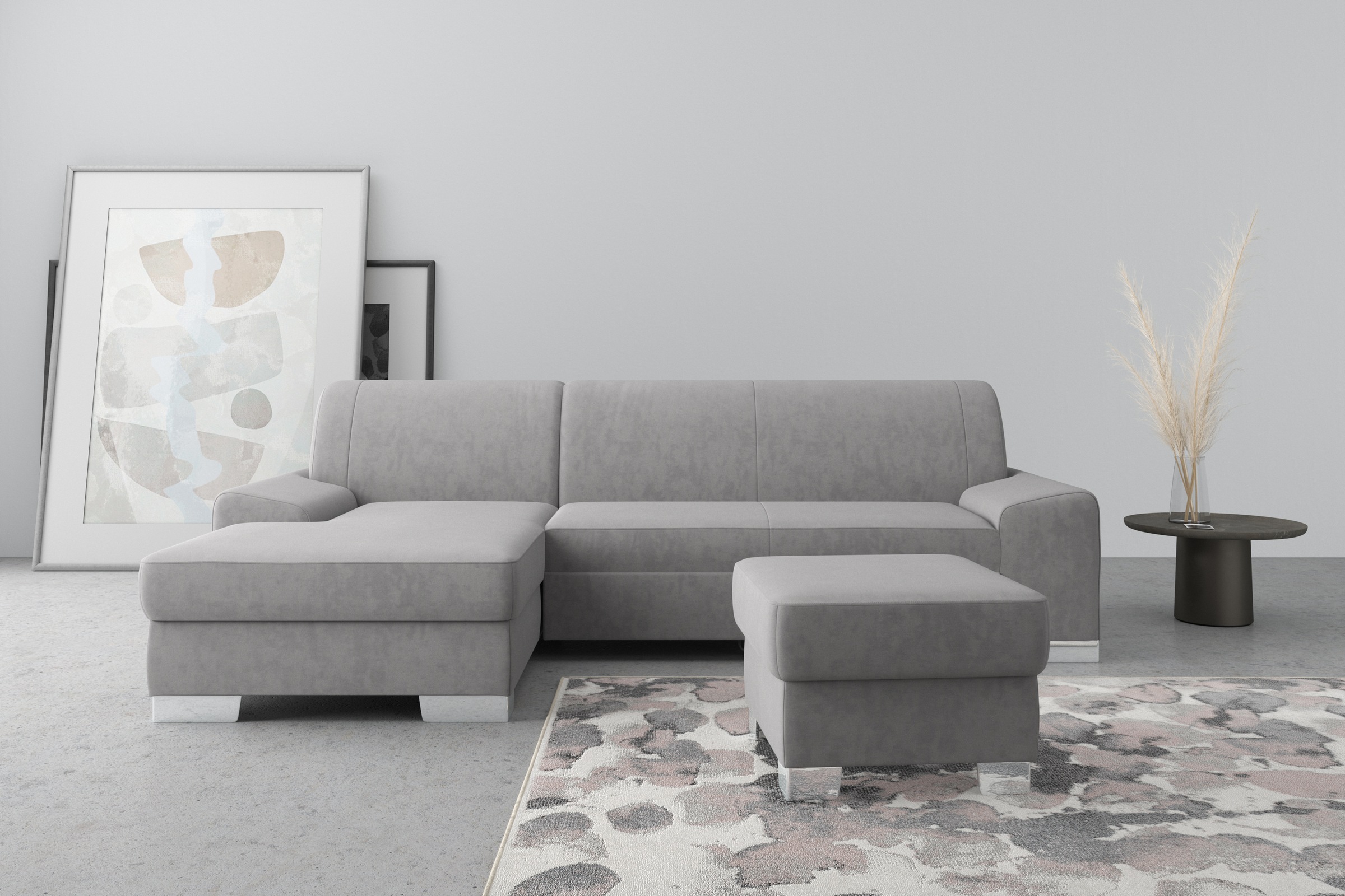 Image of DOMO collection Ecksofa "Anzio L-Form, whlw. Bettfunktion, Federkern, hochwertig, Breite 271 cm" Ohne Bettfunktion, Recamiere links, Samtoptik, grau
