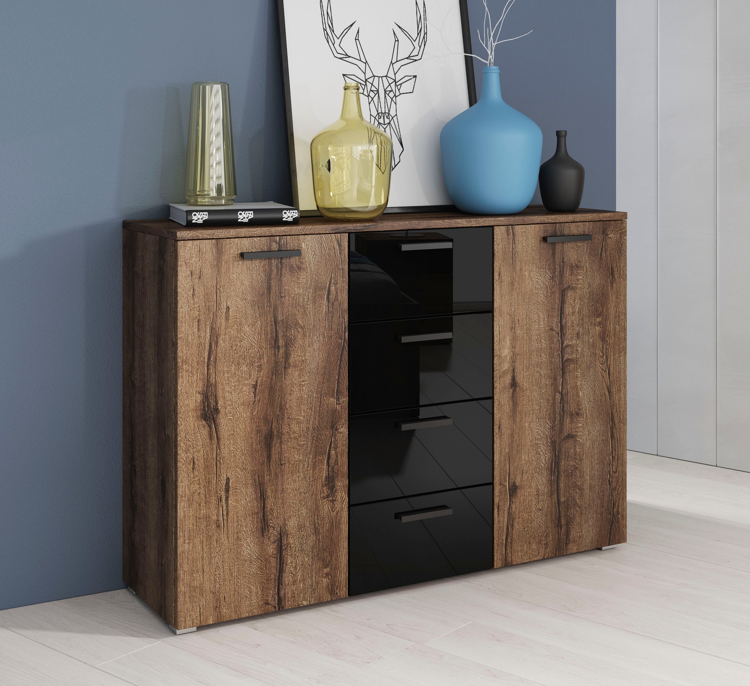 INOSIGN Kombikommode »Galaxy Breite 132 cm, zeitlose Schubladenkommode, Anrichte«, Sideboard, viel Stauraum 2-türig und mit 4 Schubladen