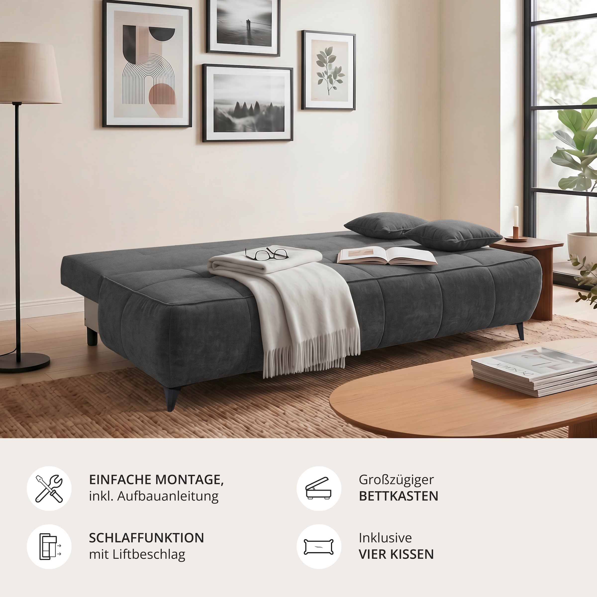 ED EXCITING DESIGN Schlafsofa »Elisa Liftbeschlag, Federkern, Bettfunktion und Bettkasten, B. 215cm«