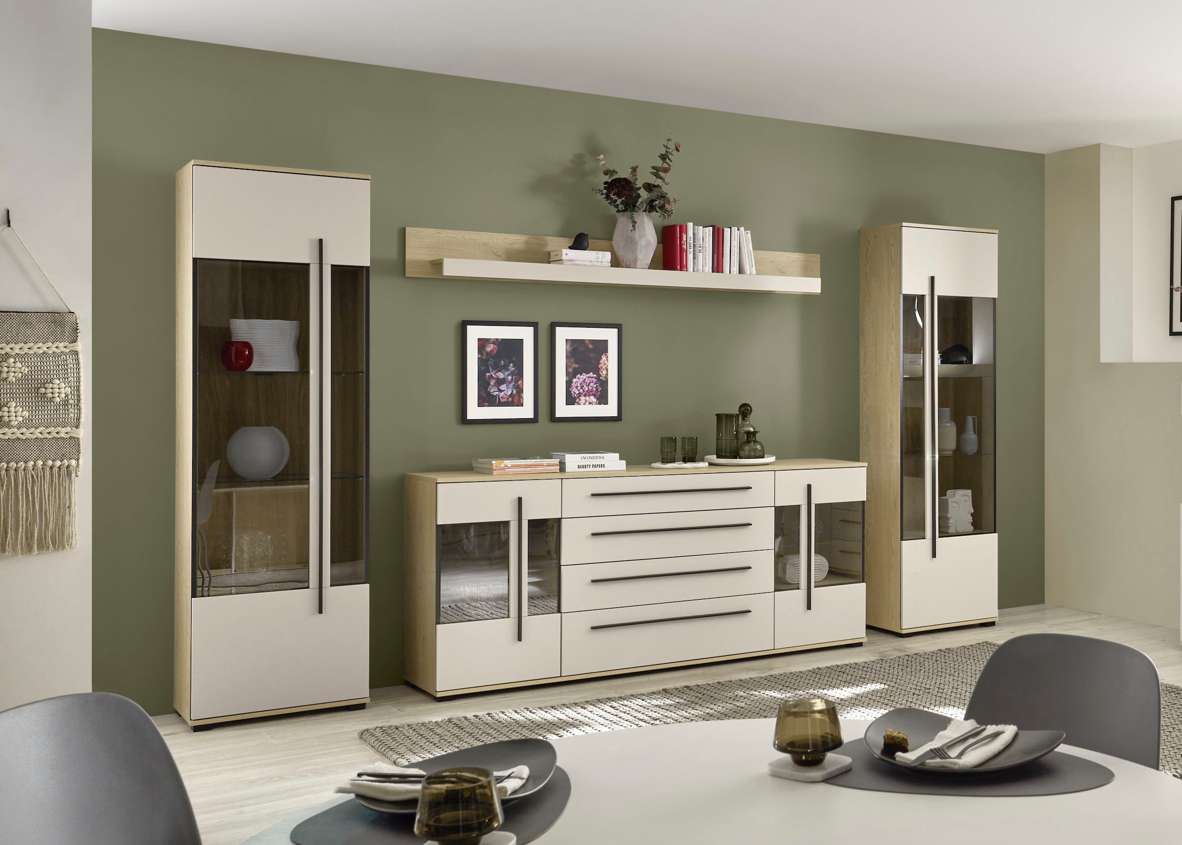 Home affaire Meuble mural »Cantara, Anbauwand, Wohnzimmer-Set, in Eiche Evoke, Weiss oder Kaschmir« Ensemble, 