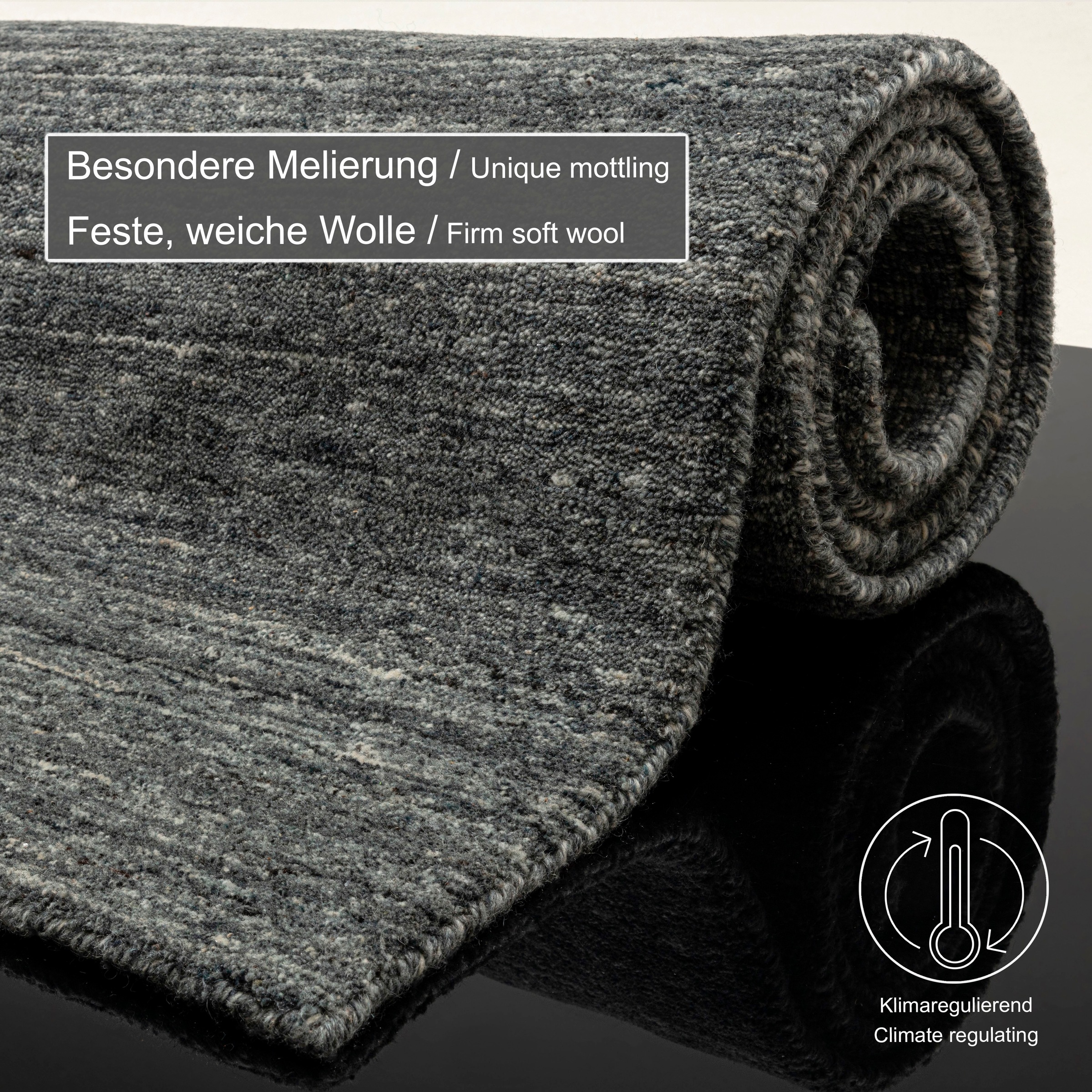 THEKO Wollteppich »Pure UNI«, rechteckig, 14 mm Höhe, Handwebteppich, meliert, reine Wolle, handgewebt