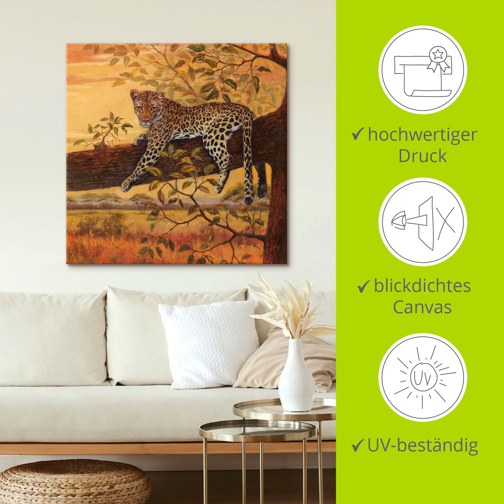 Artland Wandbild »Ruhender Leopard«, Wildtiere, (1 St.), als Leinwandbild, Wandaufkleber in verschied. Grössen