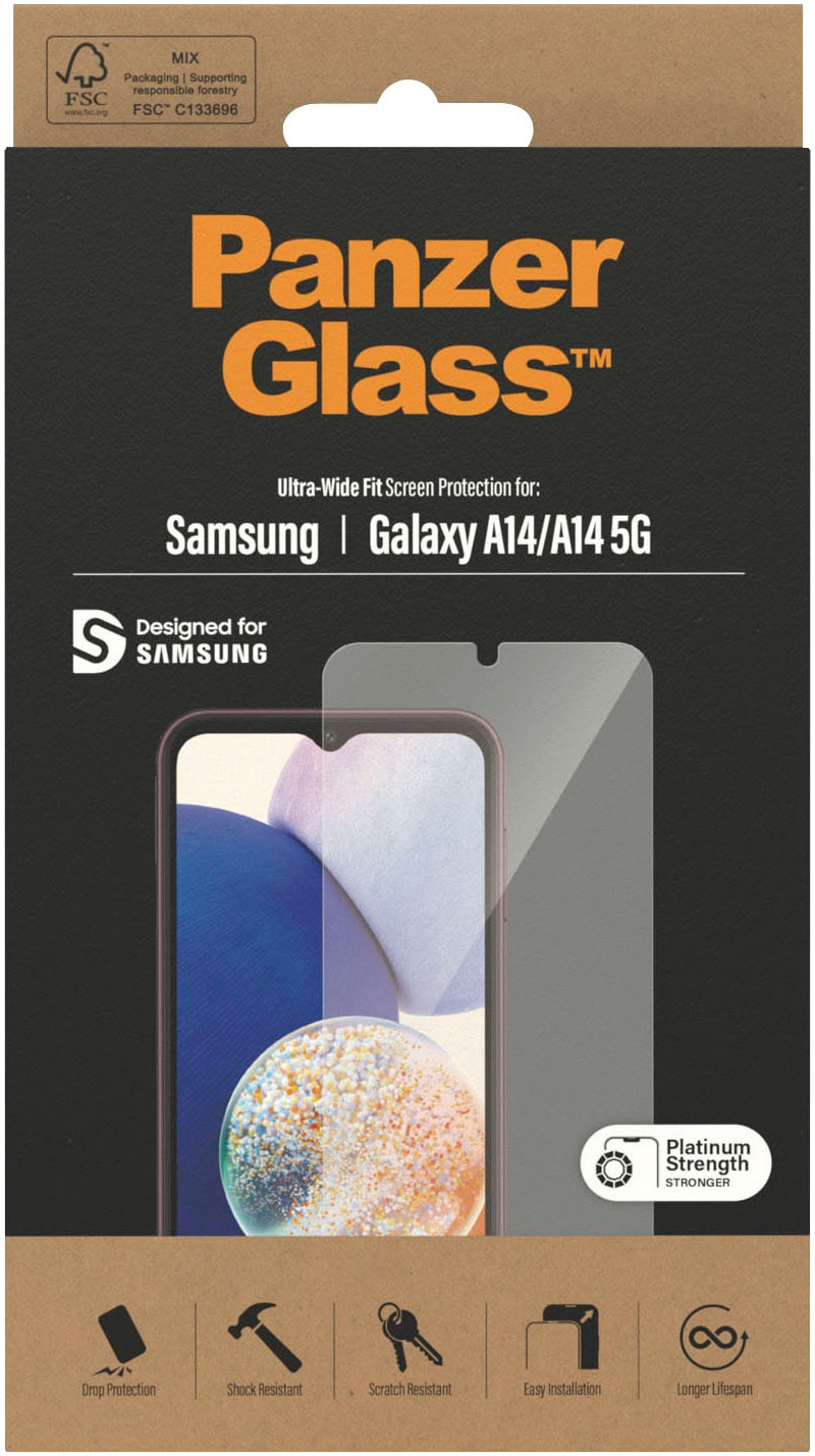 PanzerGlass Displayschutzglas »Displayschutz Samsung Galaxy A14/A14 5G - Ultra-Wide Fit«, für Samsung Galaxy A14, Kratz-& Stossfest,Antibakteriell,Berührungsempfindlich,Simpel Anbringen