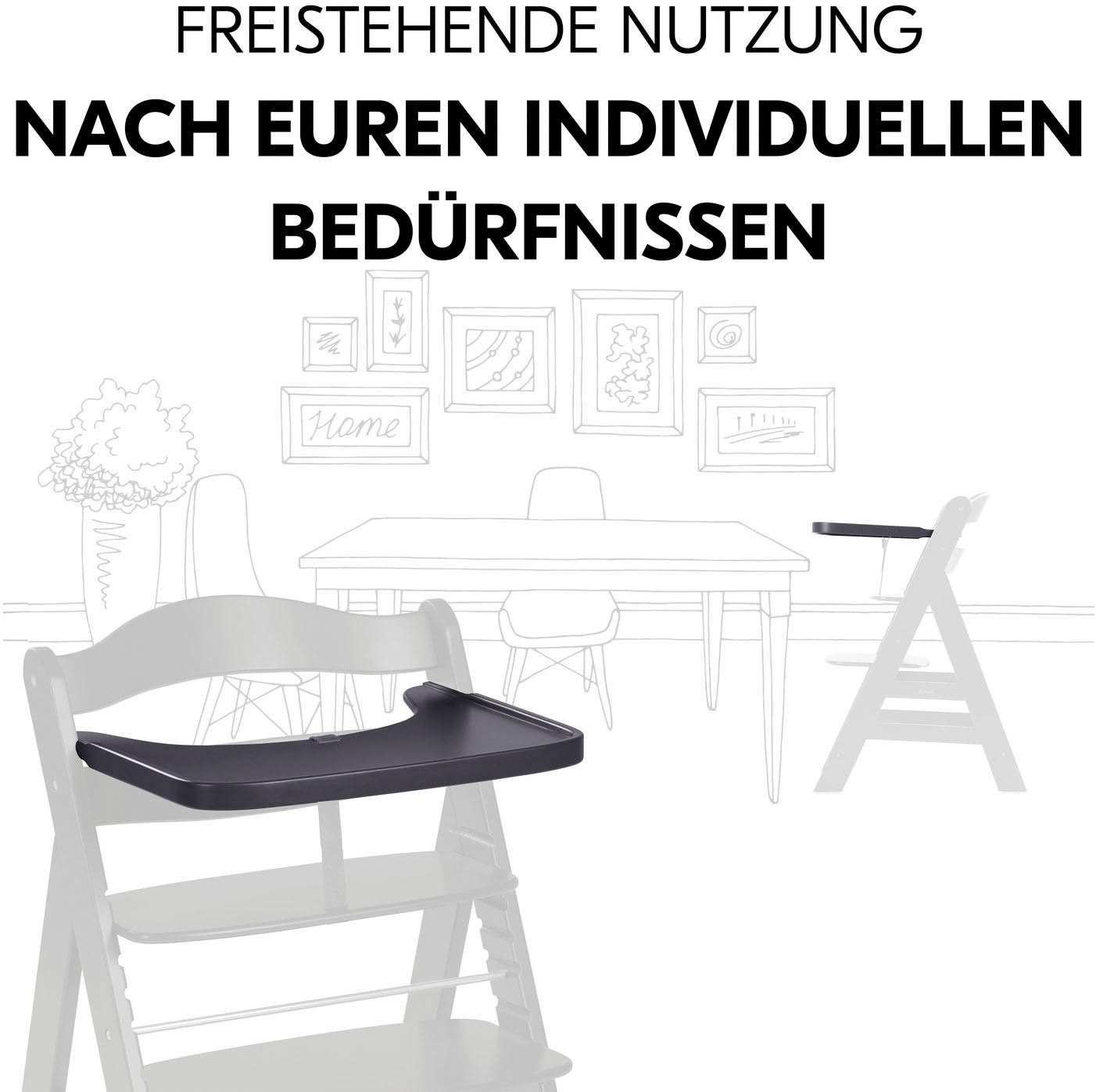 Hauck Plateau de chaise haute »Alpha Wooden Tray Essbrett, Dark Grey« FSC® - schützt Wald