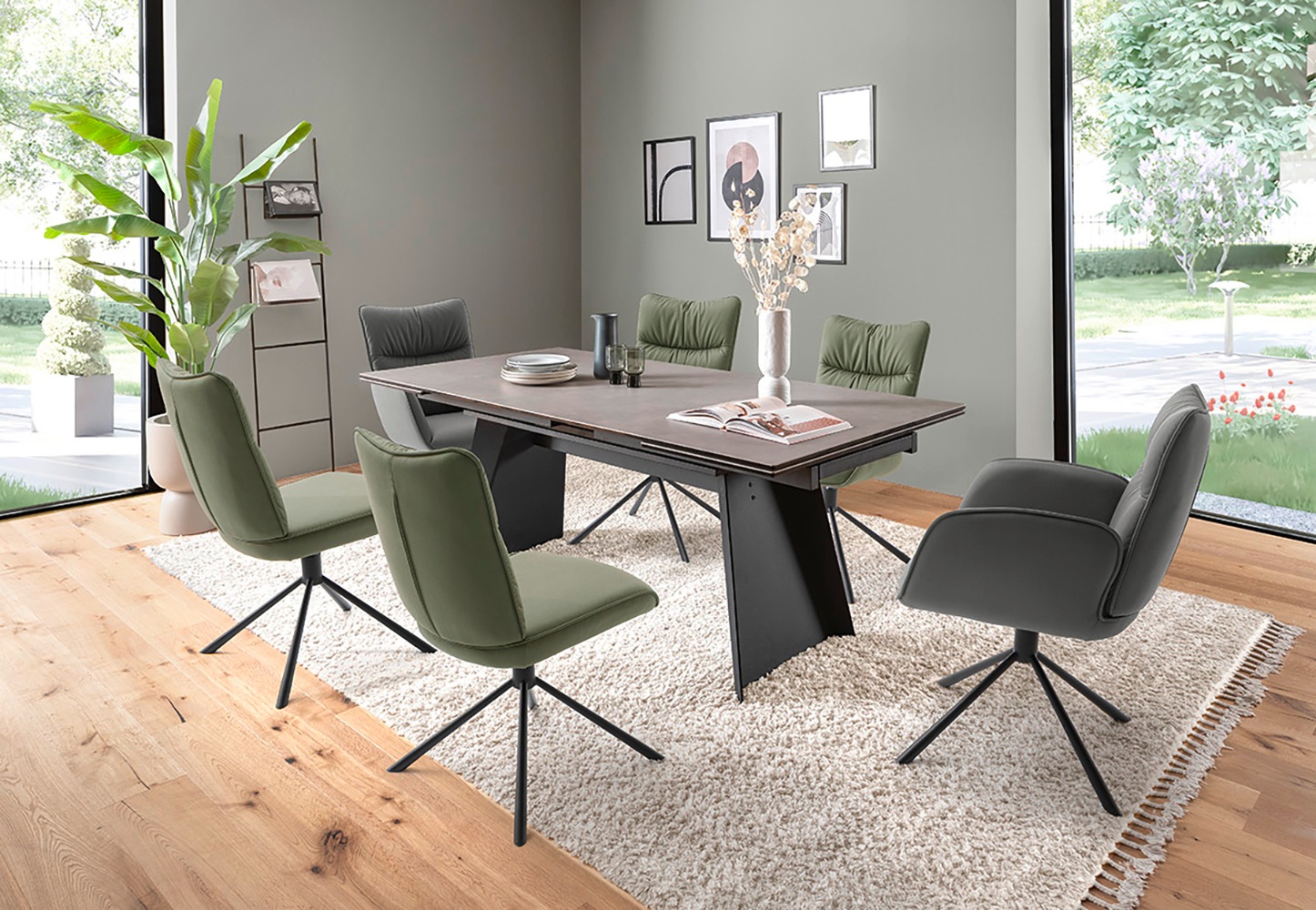 MCA furniture 4-Fussstuhl »MARIN Esszimmerstuhl (2er Set) - Stuhl«, (Set), 2 St., Microfaser, 360° drehbar, Metall schwarz, beweglichen Rücken, belastbar 120 kg