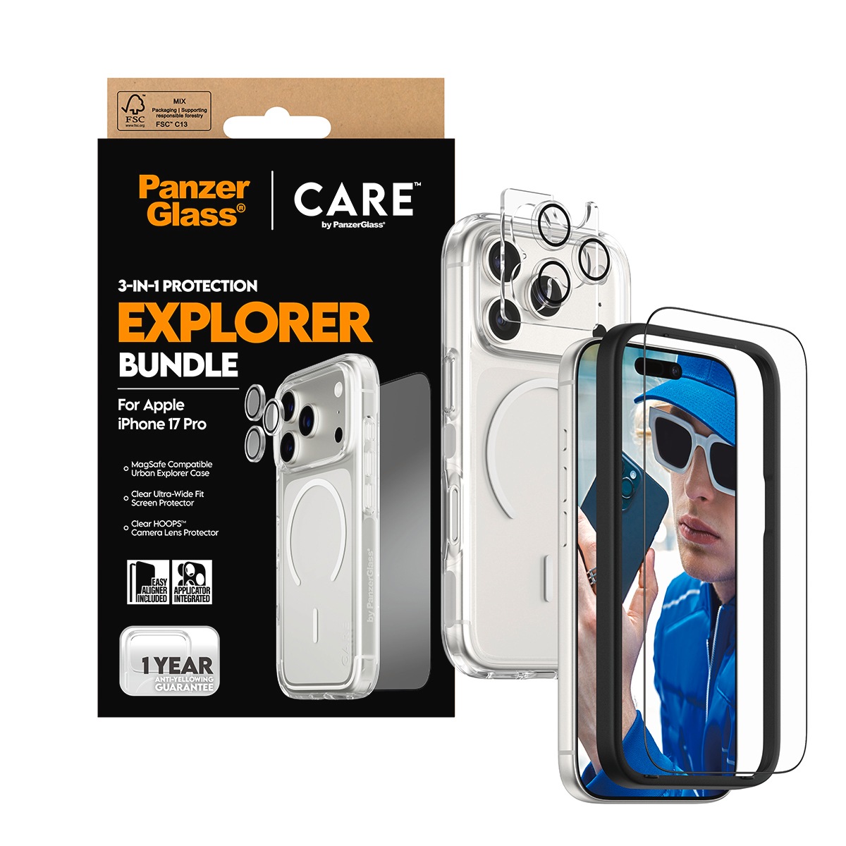 CARE by PanzerGlass Handyhülle »3-in-1 Flagship Explorer Bundle Apple iPhone 17 Pro« Apple iPhone 17 Pro Backcover, Schutzhülle, Handyschutzhülle, Case, Schutzcase, stossfest