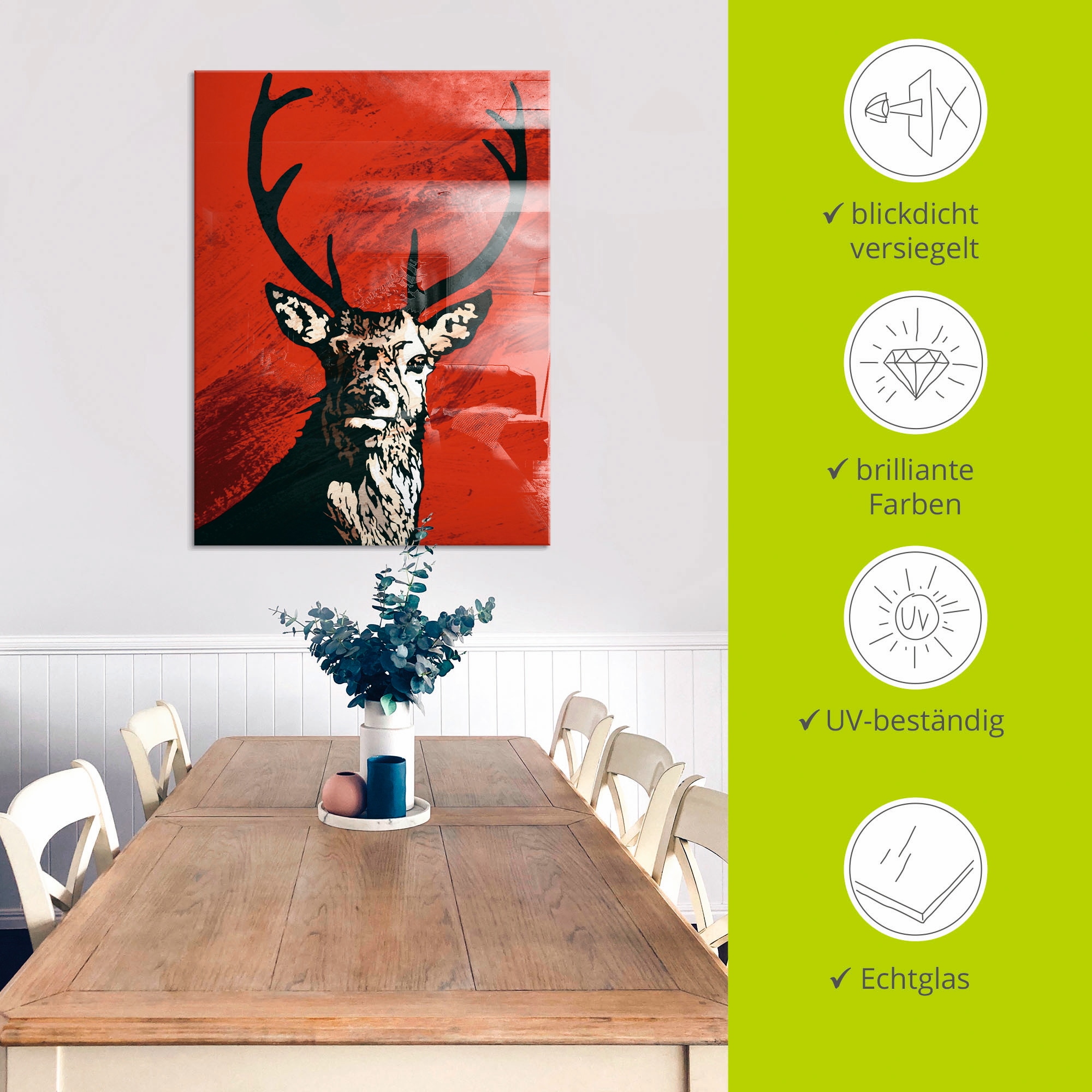 Artland Glasbild »Hirsch«, Wildtiere, (1 St.), in verschiedenen Grössen