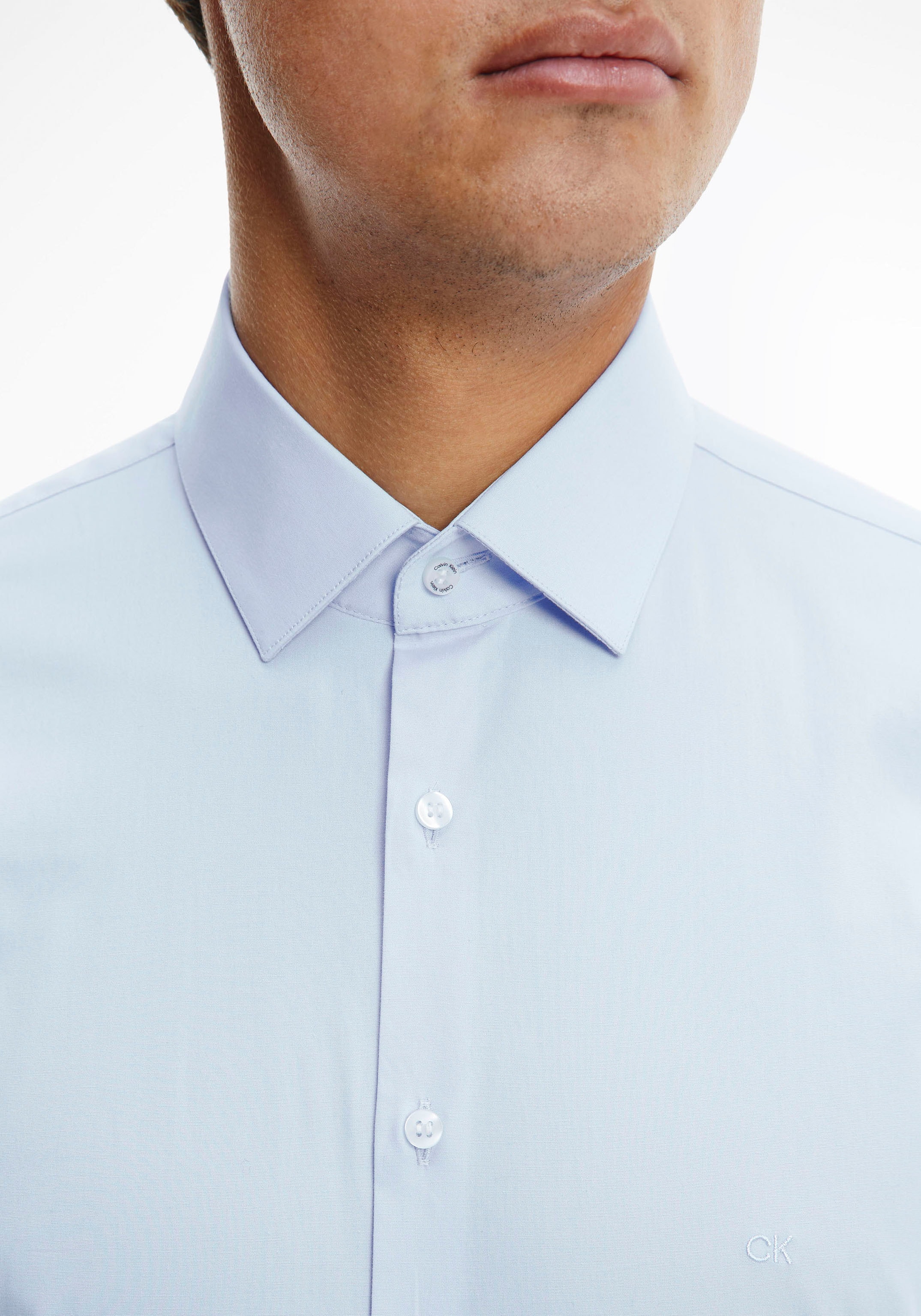 Calvin Klein Businesshemd »POPLIN STRETCH SLIM SHIRT«, mit Kentkragen, Logoprint auf Brusthöhe