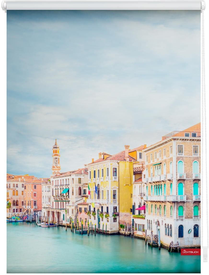 Image of LICHTBLICK ORIGINAL Seitenzugrollo "Rollo Klemmfix, ohne Bohren, Verdunkelung, Venedig - Blau" verdunkelnd Verdunkelung energiesparend freihängend