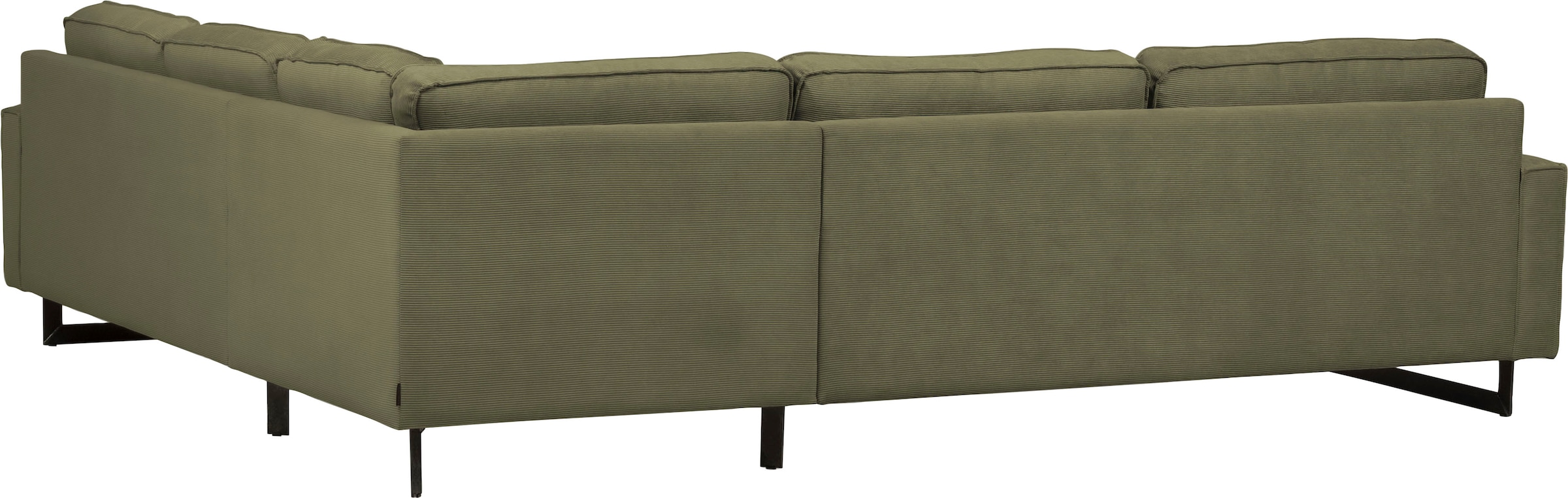 Places of Style Ecksofa »Pinto, XXL, 250/290 cm, langer Schenkel, Ottomane«, Cord, Chenille, Lederoptik, mit Keder, Metallfüsse, Wellenunterfederung