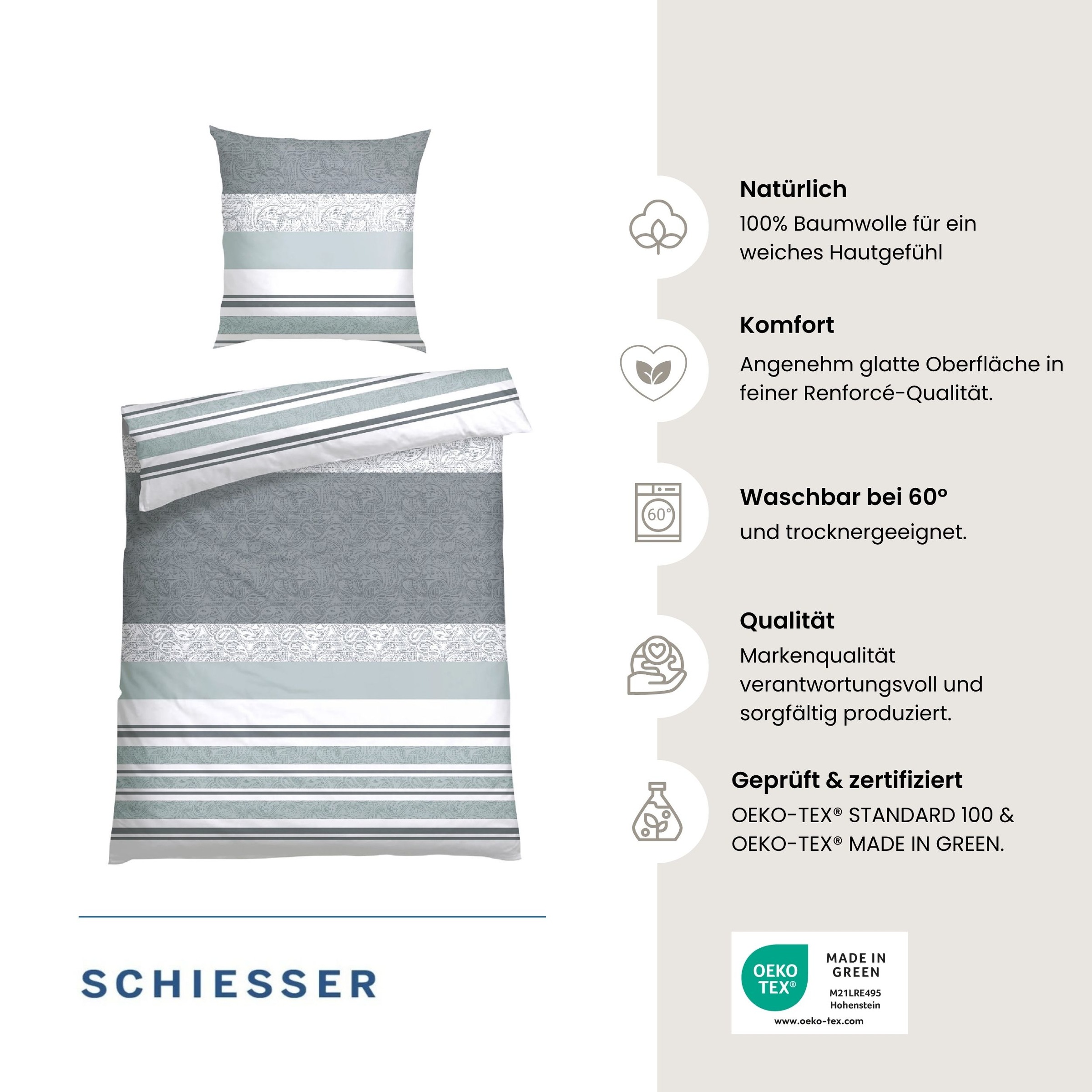 Schiesser Linge de lit »Adele aus weicher Baumwolle im Paisley-Streifen-Look« 2 cuis MADE IN GREEN by OEKO-TEX®