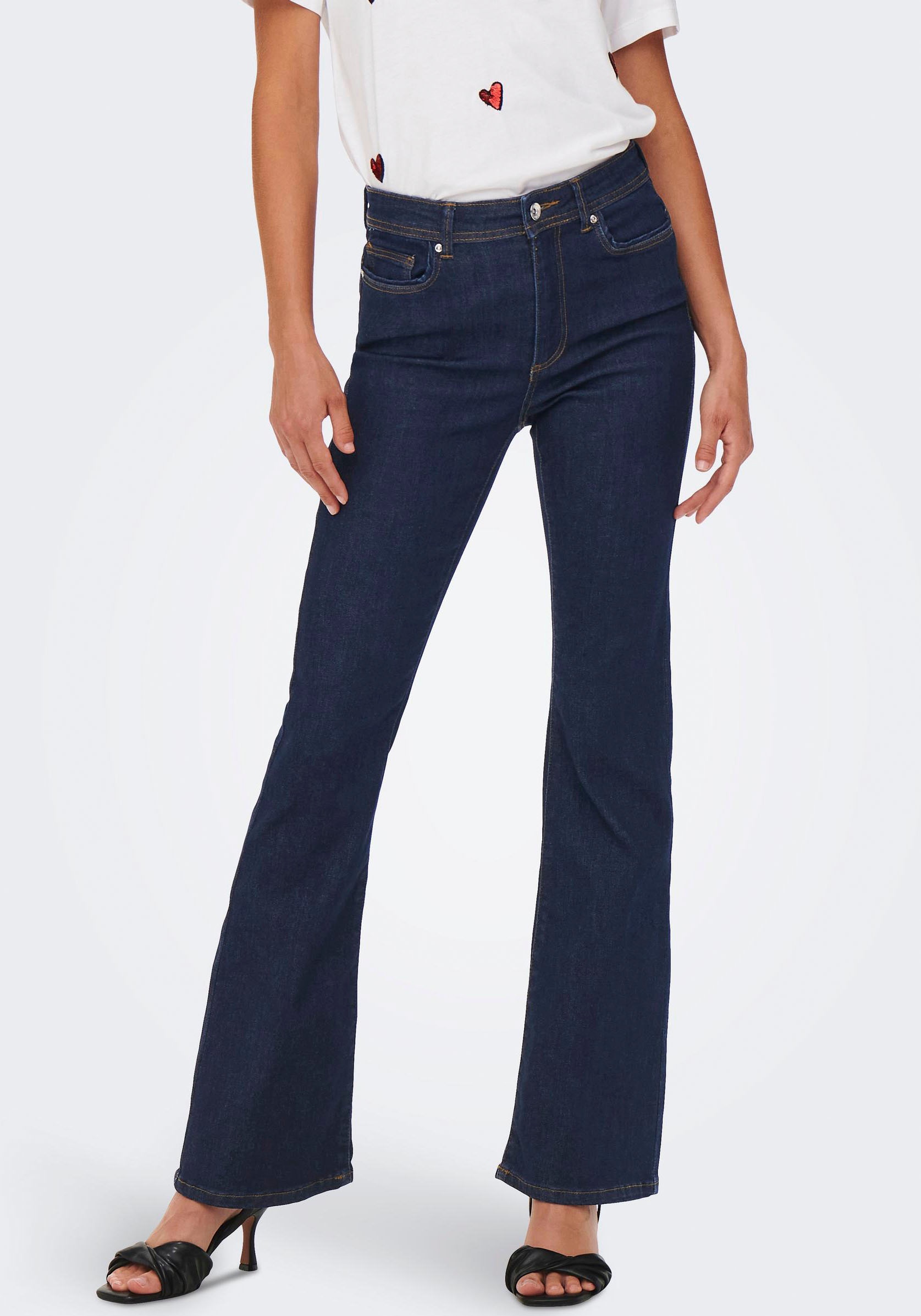 Bootcut-Jeans »ONLWAUW LIFE HW FLARED RINSE DNM«, mit Stretch