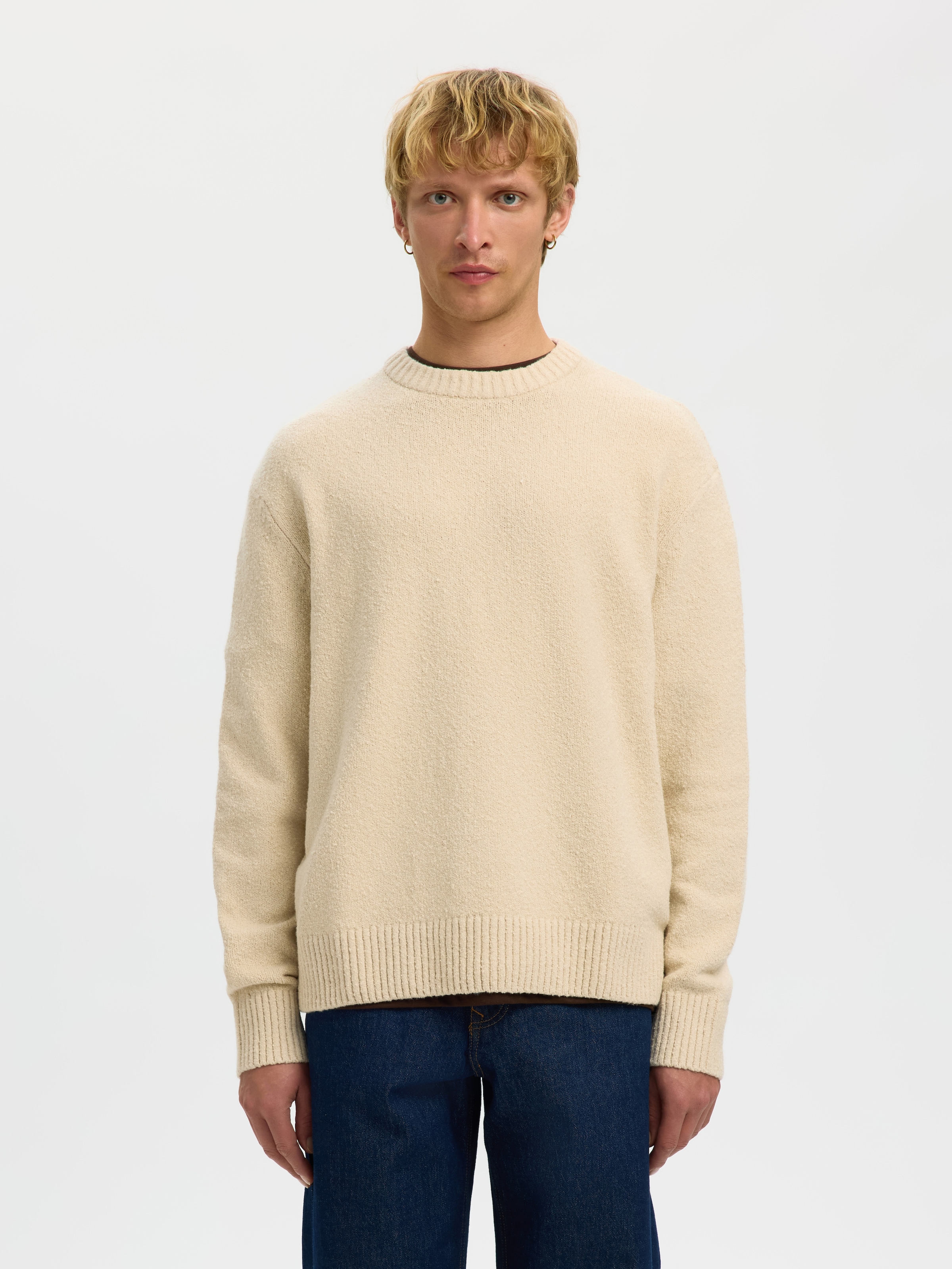 Image of SELECTED Rundhalspullover "SLMALEX LS KNIT CREW NECK NOOS" Baumwollmischung, relaxed fit