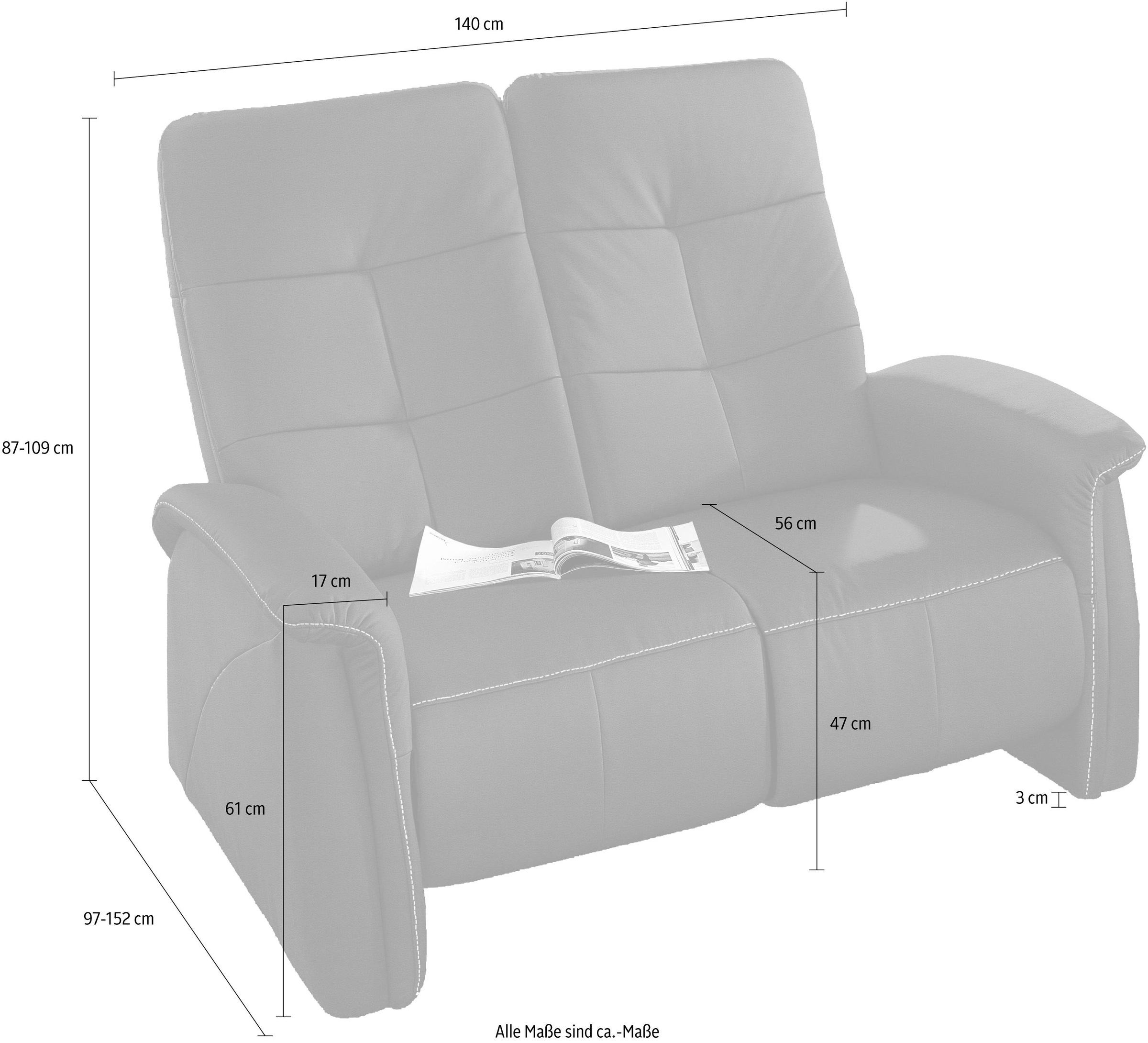 exxpo - sofa fashion Canapé »Tivoli, Kinosofa, bequem und komfortabel durch die Relaxfunktion« (2-sitzig), schmale Armlehnen