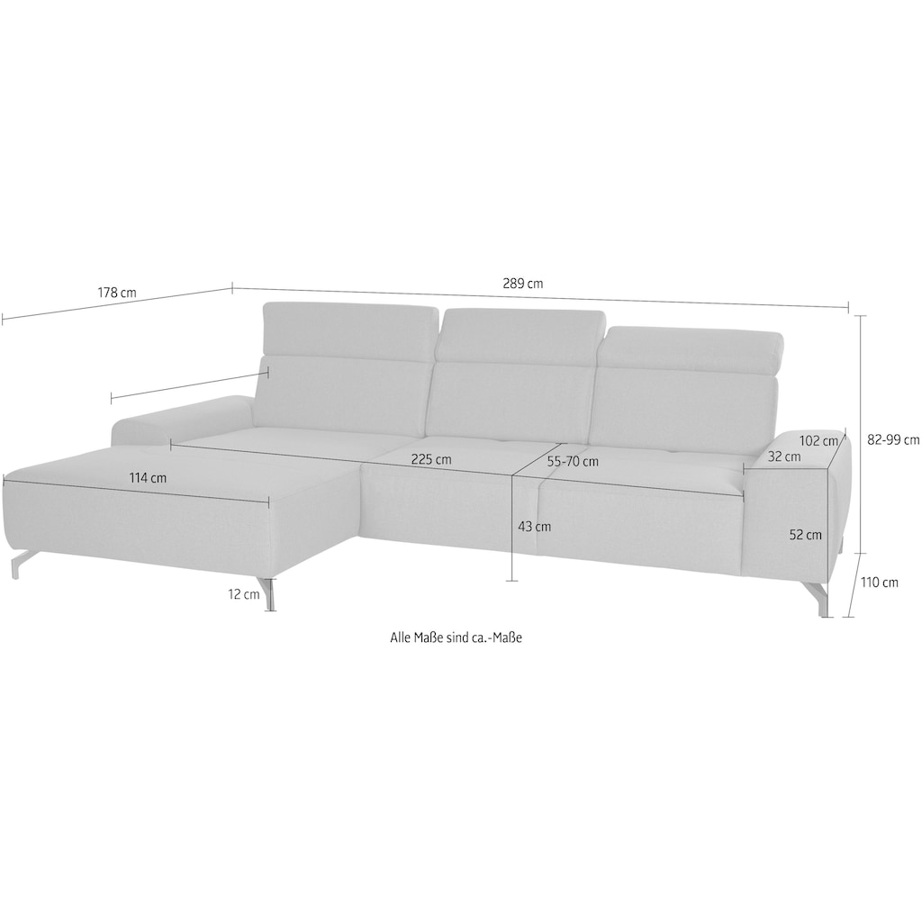 sit&more Ecksofa »Gizeh L-Form«, Fusshöhe 12 cm, inklusive Sitztiefenverstellung und Kopfteilverstellung