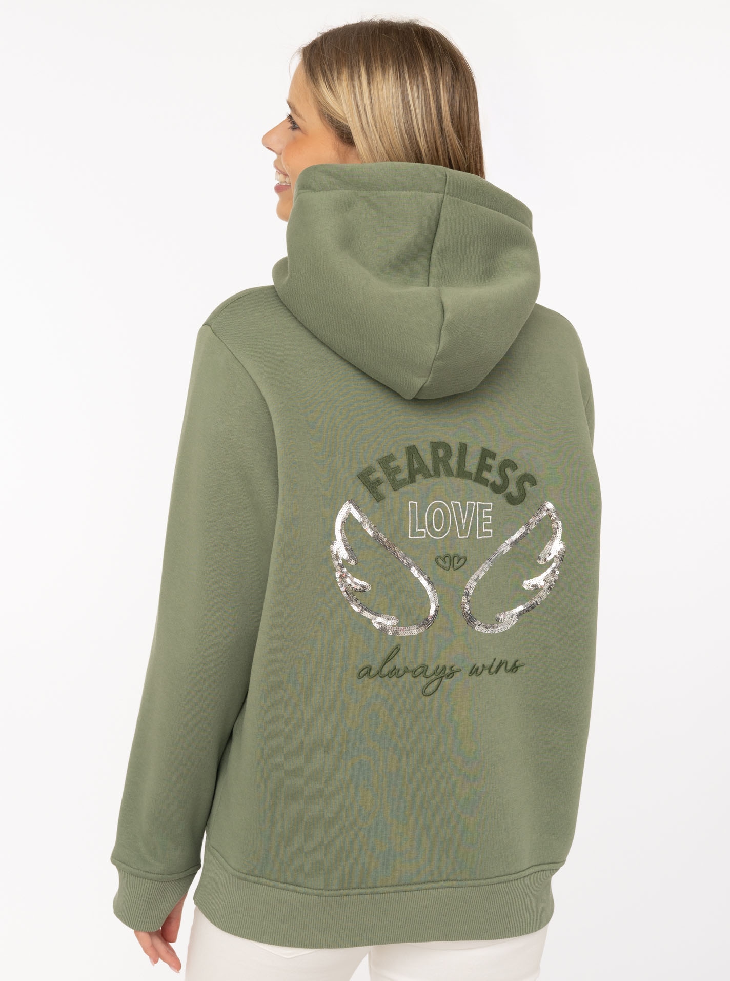 Zwillingsherz Hoodie »"Wings"«, glamouröse Stickerei mit Flügeln, Pailletten, glänzende Kordel
