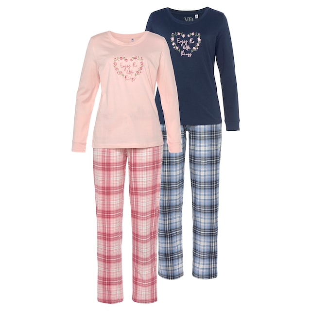 ♕ Vivance Dreams Pyjama, (Packung, 4 tlg., 2 Stück), mit Karo- und  Blumendruck im Doppelpack versandkostenfrei auf