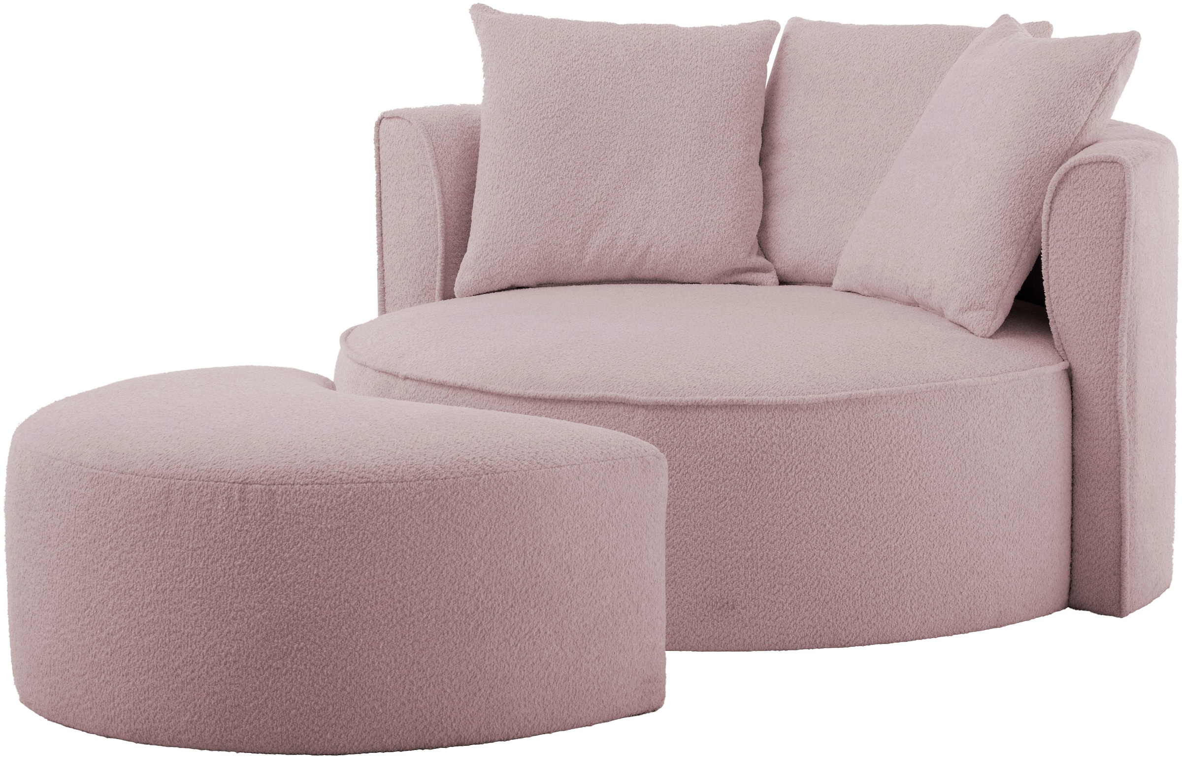 LeGer Home by Lena Gercke XXL-Sessel »Isalie, Rundsessel mit Hocker, Lesesessel, Loveseat, Big-Sessel«, (Set), trendige Stoffe, mit 3 Zierkissen, grosse Sitzfläche