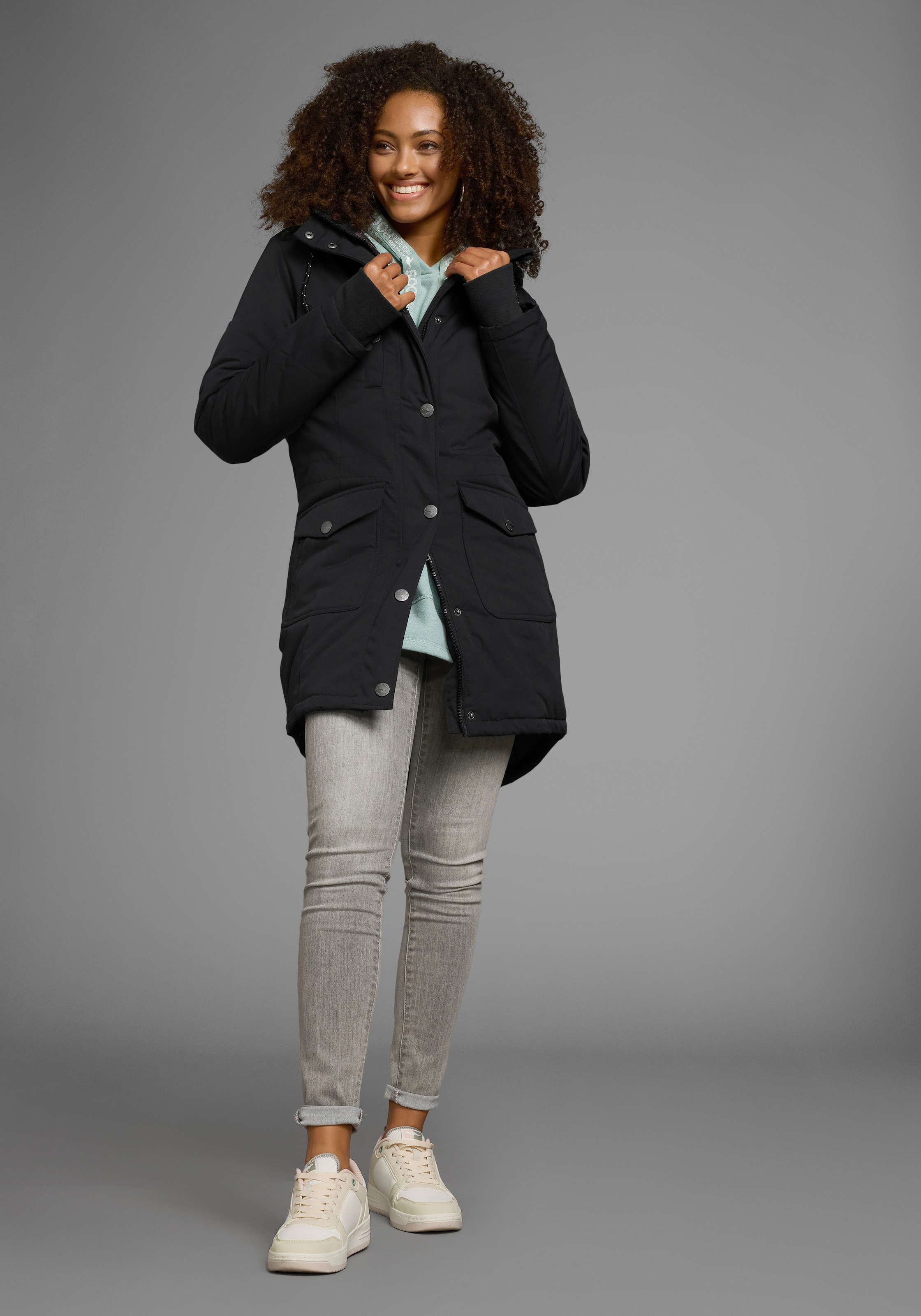 KangaROOS Langjacke, mit Kapuze, für den Übergang, aus leichtem Webmaterial, modisch