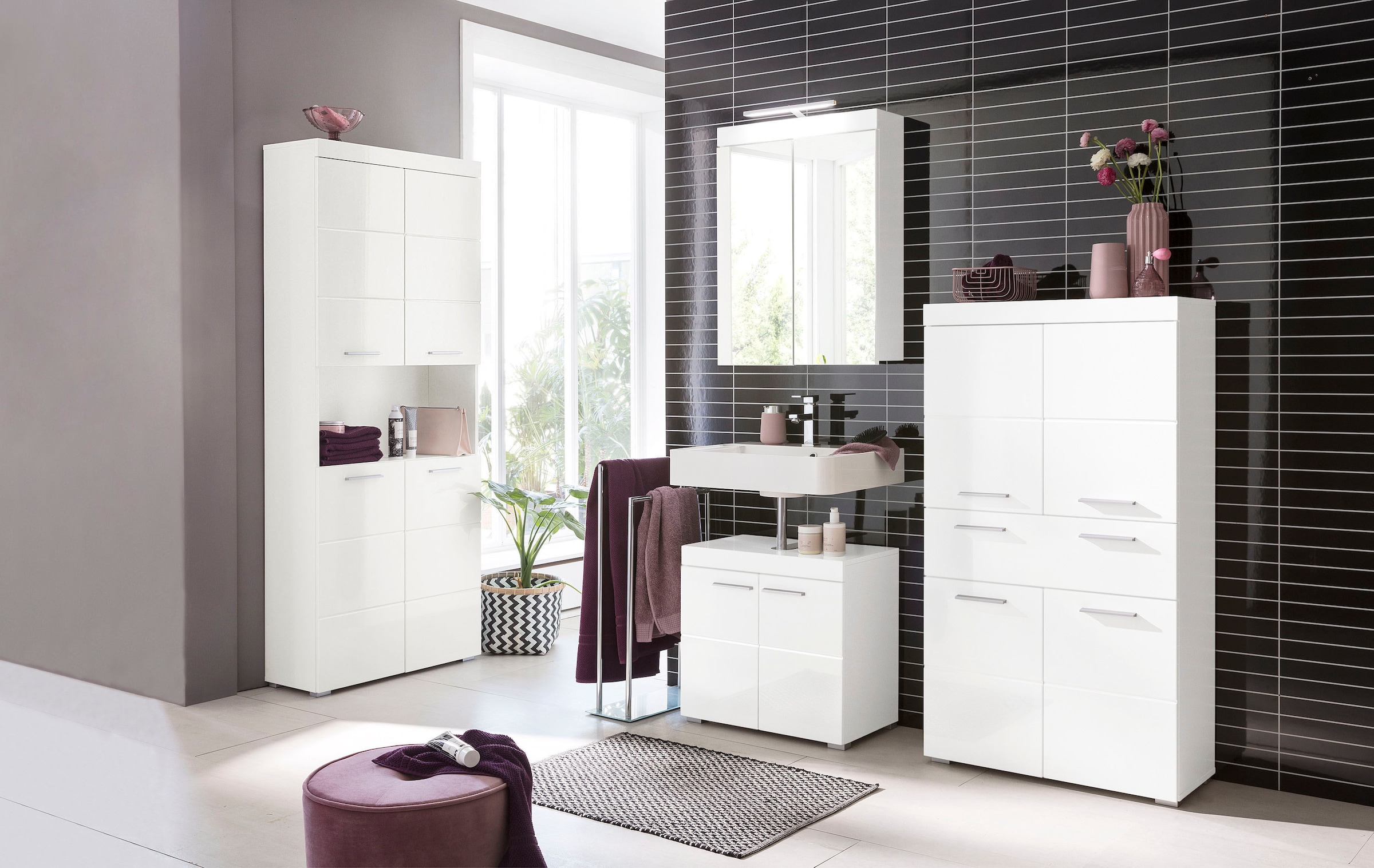 welltime Armoire haute »Avena« Badschrank 4-türig mit o. Fach und 4 Einlegeböden - B/T/H 73/31/190 cm