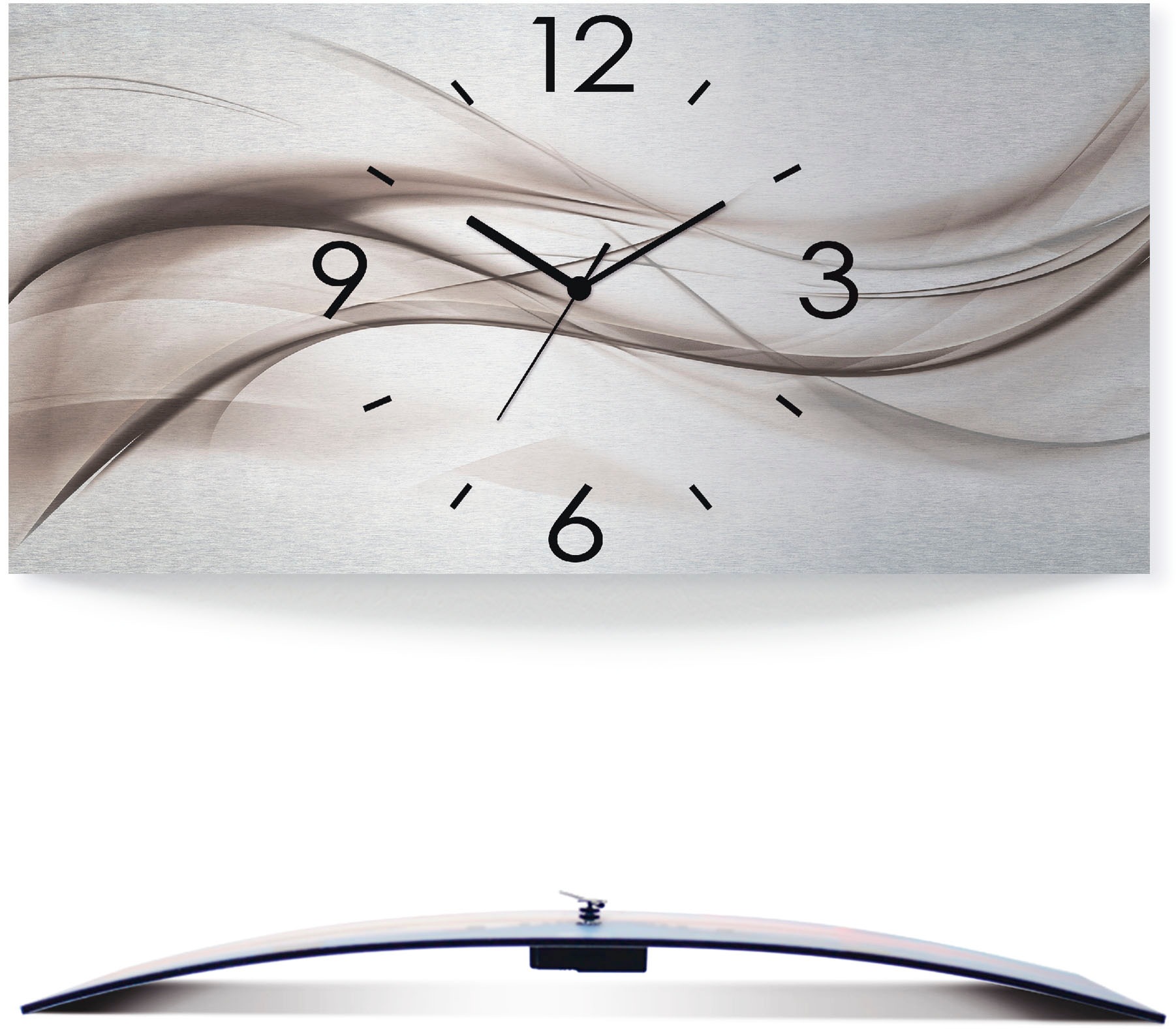Image of Artland Wanduhr »Abstraktes Design - schöne Welle«, 3D Optik gebogen, silberfarben-metallic, lautlos, ohne Tickgeräusche, nicht tickend, geräuschlos - wählbar: Funkuhr o. Quarzuhr, moderne Uhr für Wohnzimmer, Küche etc. - Stil: modern bei Ackermann Versan