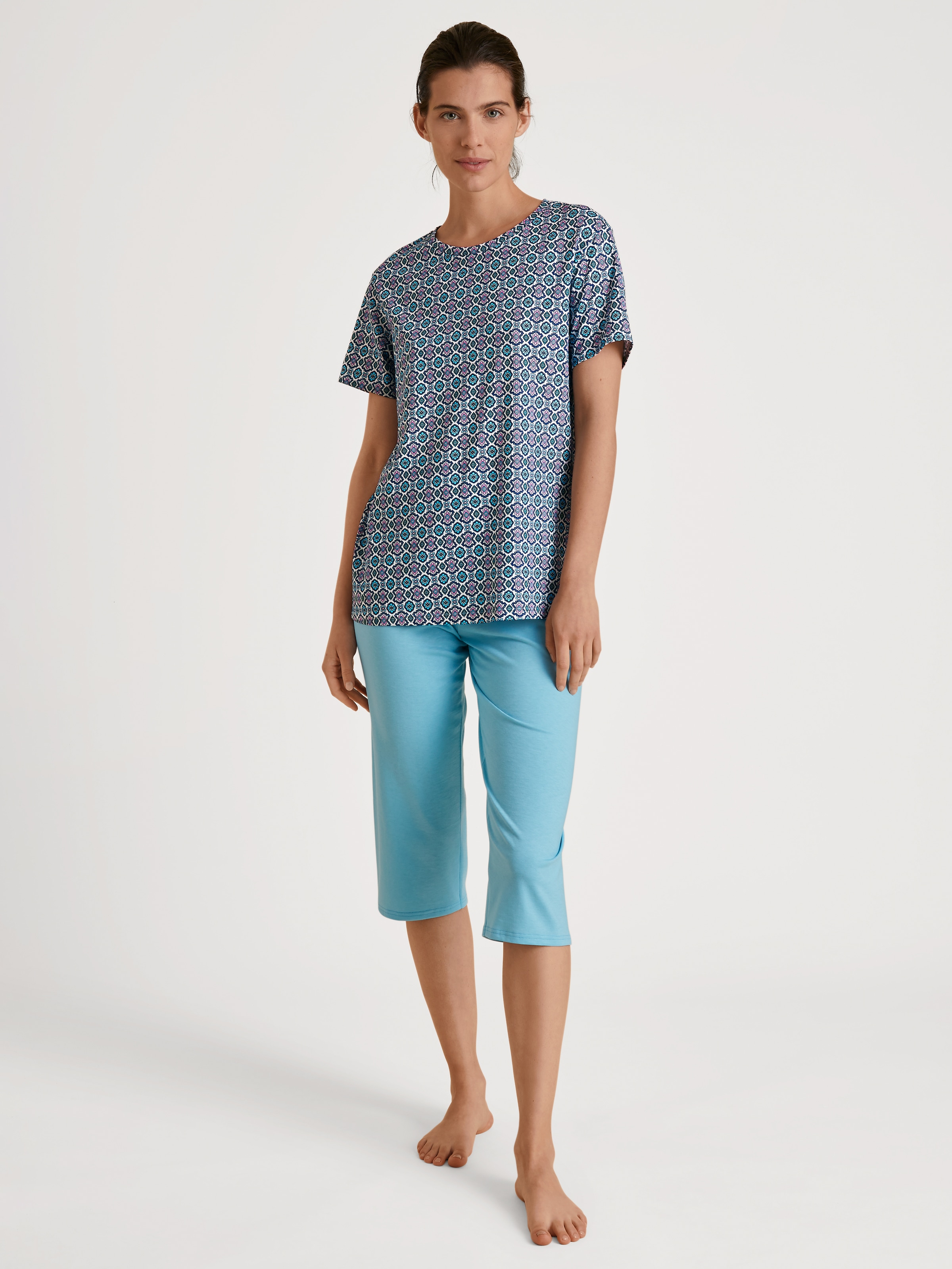 Image of CALIDA Capri-Pyjama "Spring Nights" 2 tlg. Rundhals, Kurzarm, Loose Fit, Pure Cotton, atmungsaktiv