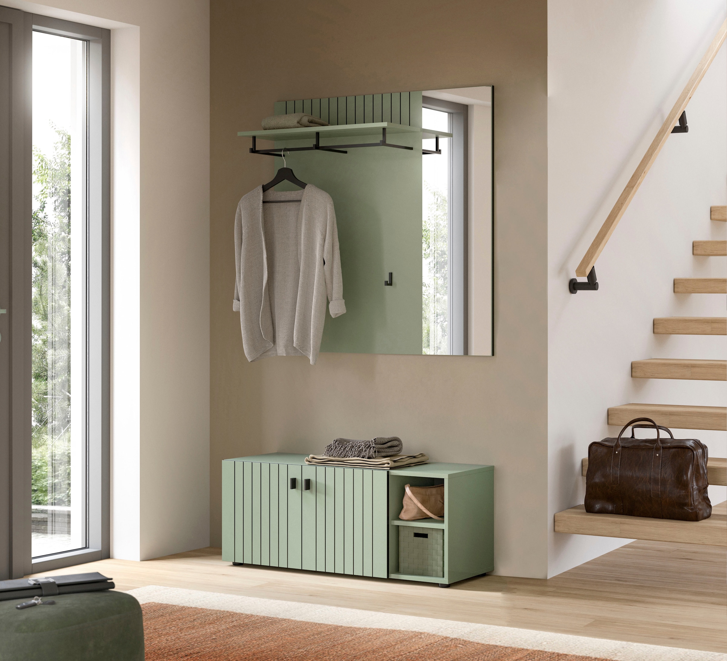 Home affaire Sitzbank »TATIO, 106x43x37 cm, 2 Türen, 2 offene Fächer« Sitzbank und Sitzkissen,  Garderobensitzbank, Sitzbank Flur mit Stauraum, Sitzkissen wählbar