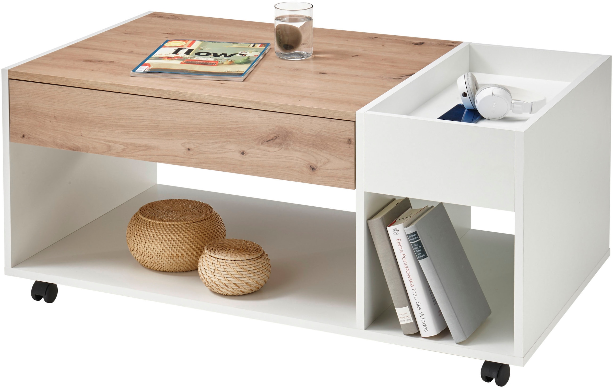 Image of Stolkom Couchtisch "Emil" rollbar, Tisch mit Schubkasten mit push to open