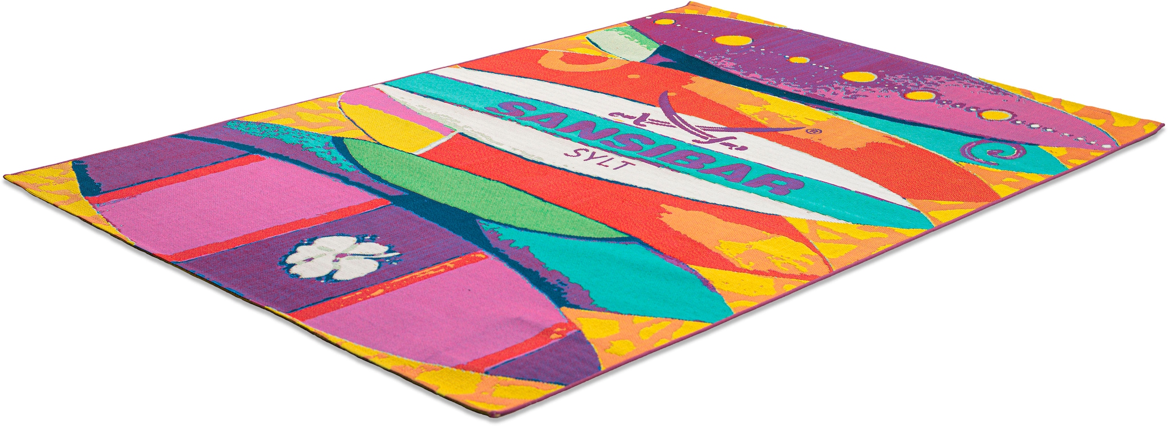 Image of Sansibar Teppich "Rantum Beach SA-020" rechteckig 5 mm Höhe Flachgewebe, modernes Design, Surfboards, In- und Outdoor geeignet