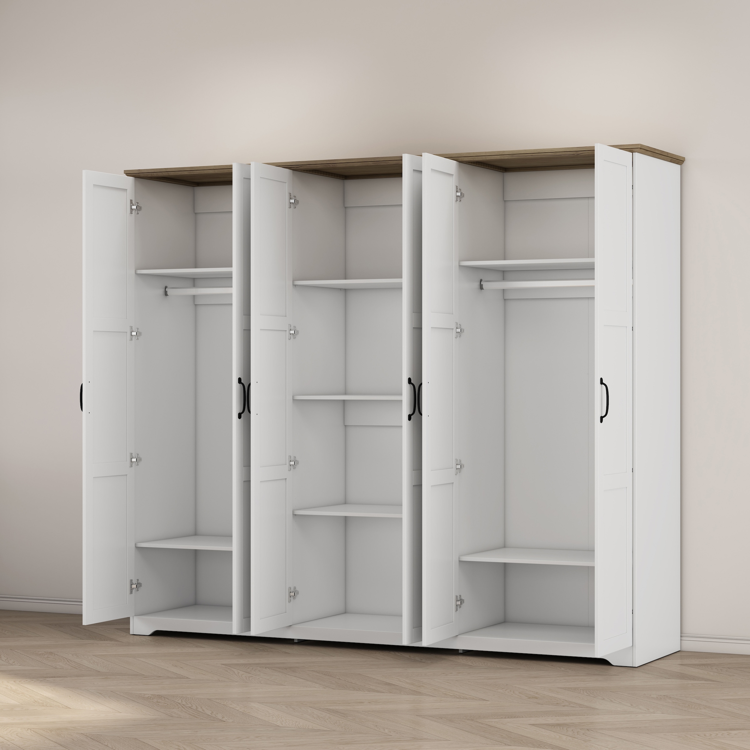 GOODproduct Kleiderschrank »Emmilia Schrank Schlafzimmerschrank im Landhaus Design« Mit vielen Einlegeböden und Softclose,  Landhaus Schrank mit  6 Türen Breite 226,5cm Höhe 2m