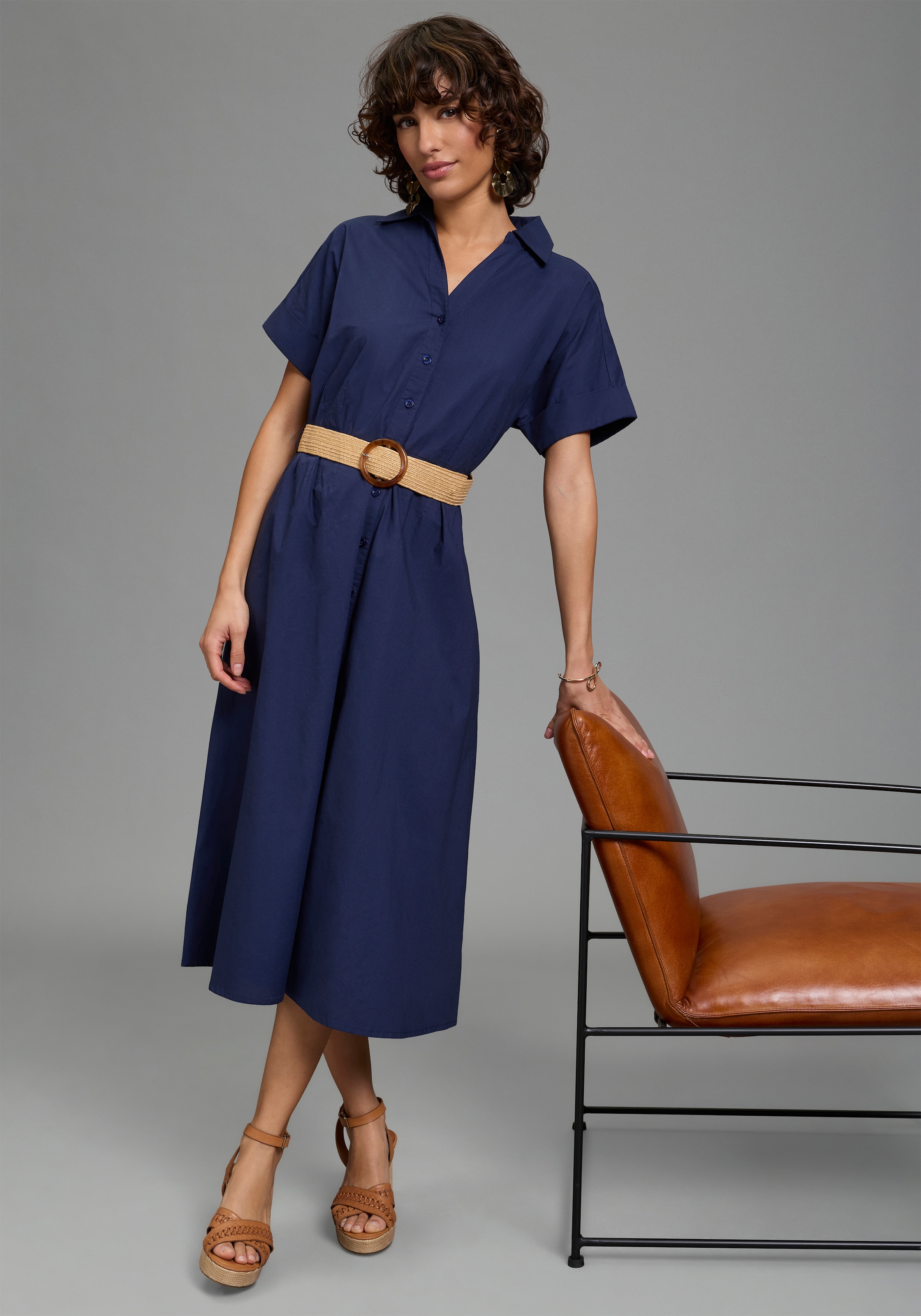 Image of Laura Scott Hemdblusenkleid wadenlang, feminin, für vielseitige Anlässe, aus Baumwolle
