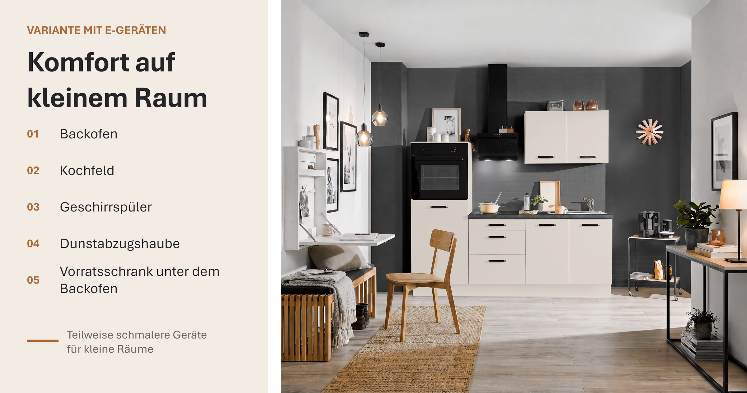 wiho Küchen Küchenzeile »Compact: Kleines Format, grosse Ausstattung, optional mit E-Geräten« Variante ohne Kühlschrank, Breite 210 cm