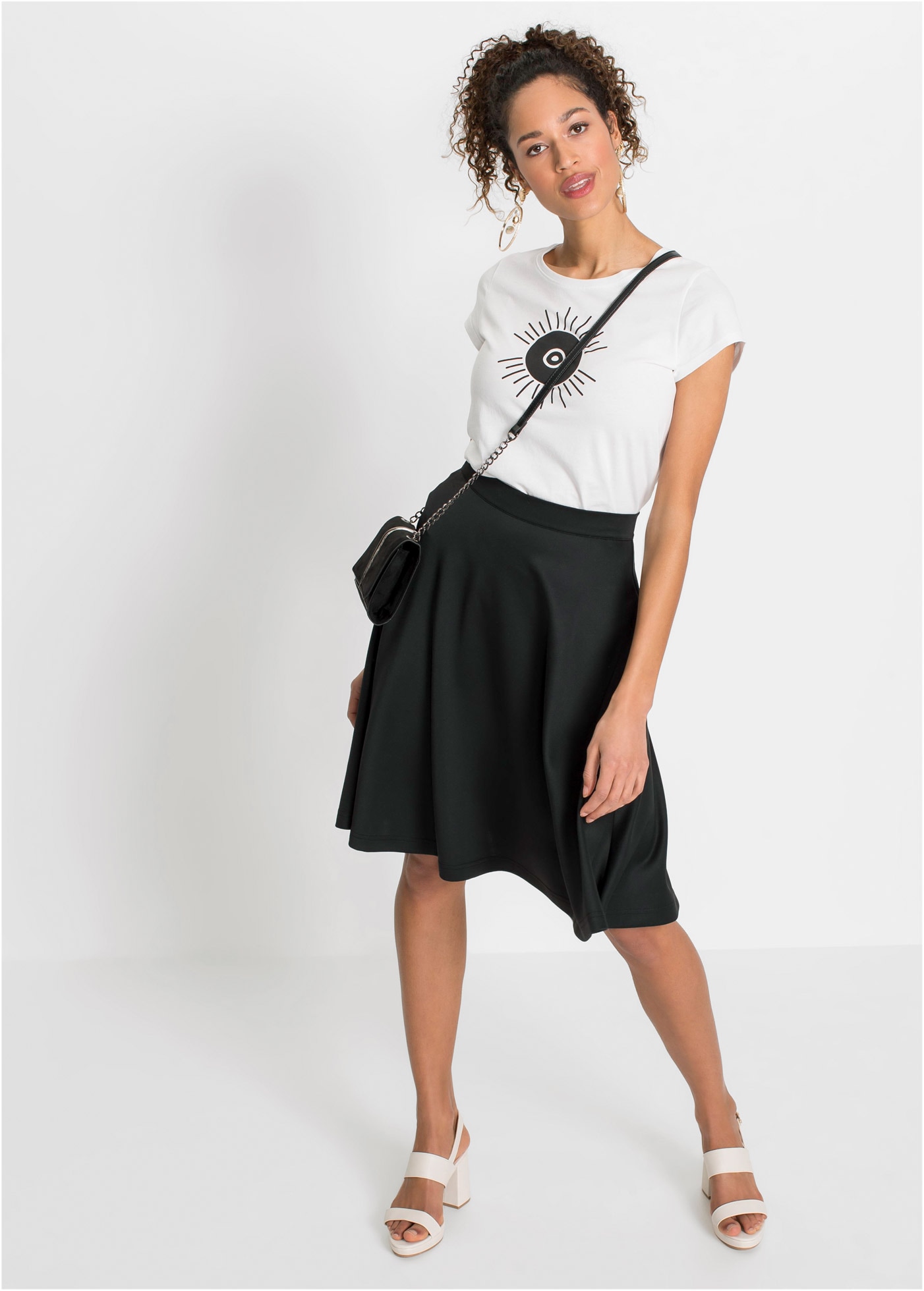 bonprix Jupe d'été 1 en polyester et élasthanne, coupe évasée, style élégant