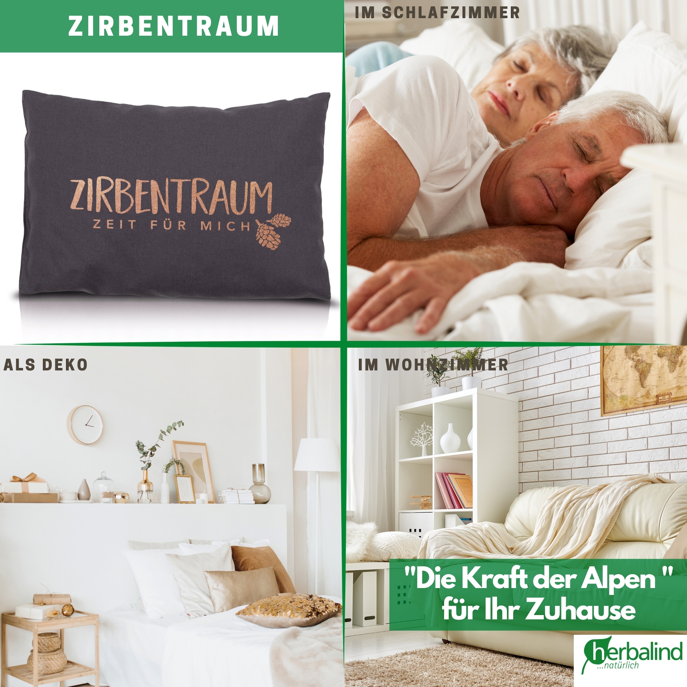 herbalind Zirbenkissen »Zirbentraum in Anthrazit/Roségoldfarben 30x20 mit Reissverschluss - Gefüllt«, (1 tlg.), mit hochwertigen Zirbenholzflocken 100% Baumwolle - Made in Germany