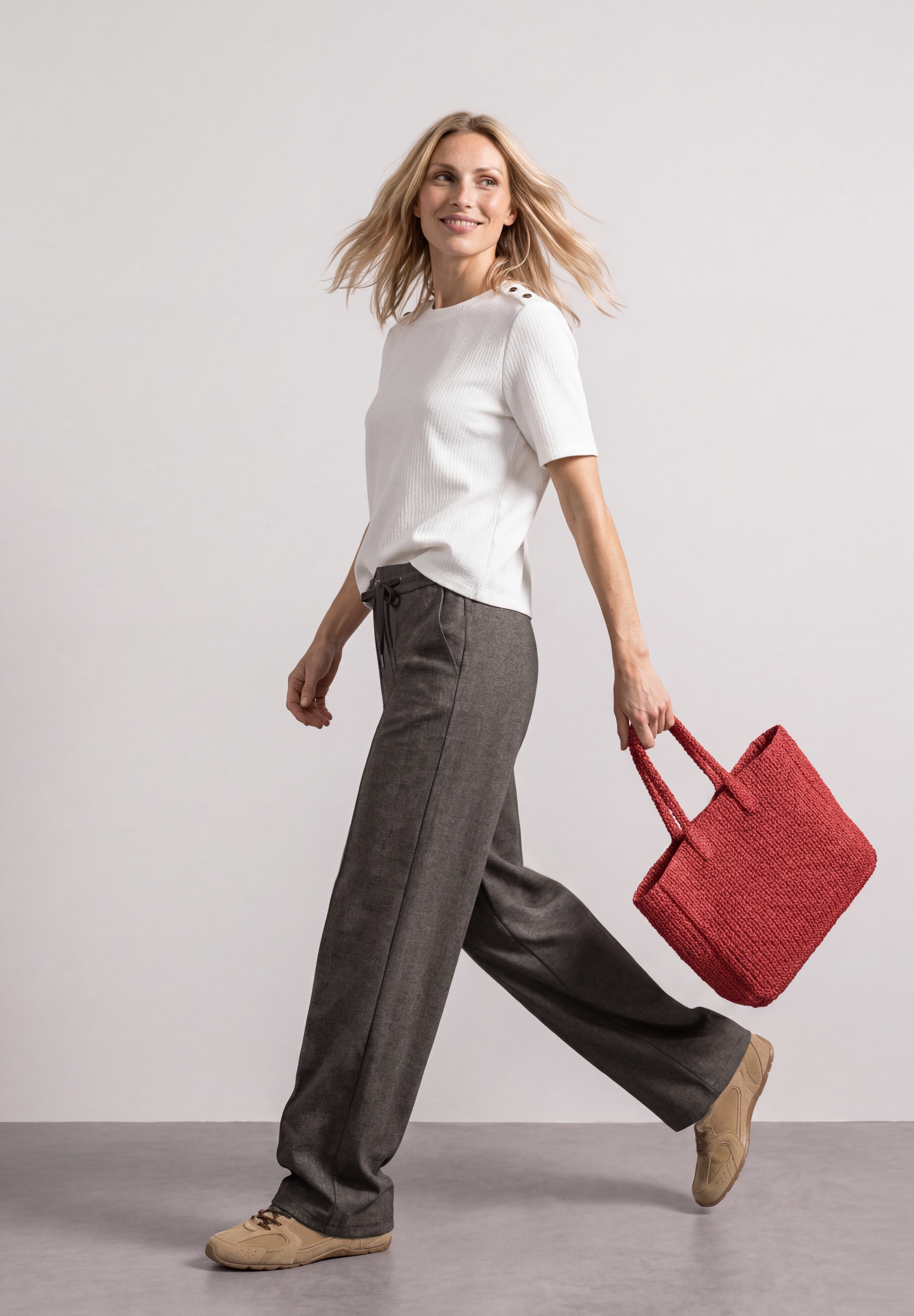 STREET ONE Pantalon en tissu  Taille élastique avec cordon de serrage, poches cargo, mélange viscose
