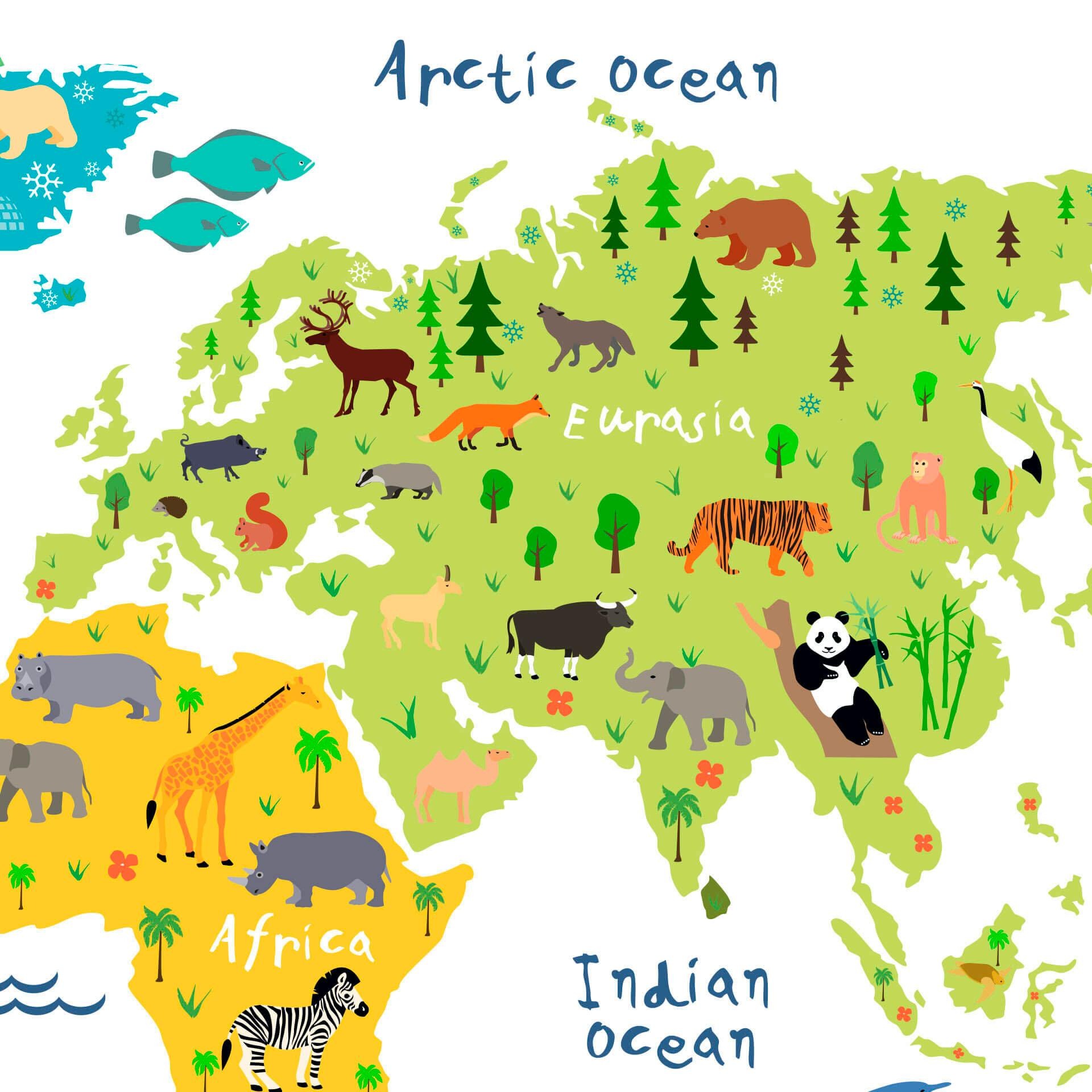 Wandtattoo kaufen »tierische Weltkarte« Wall-Art bequem