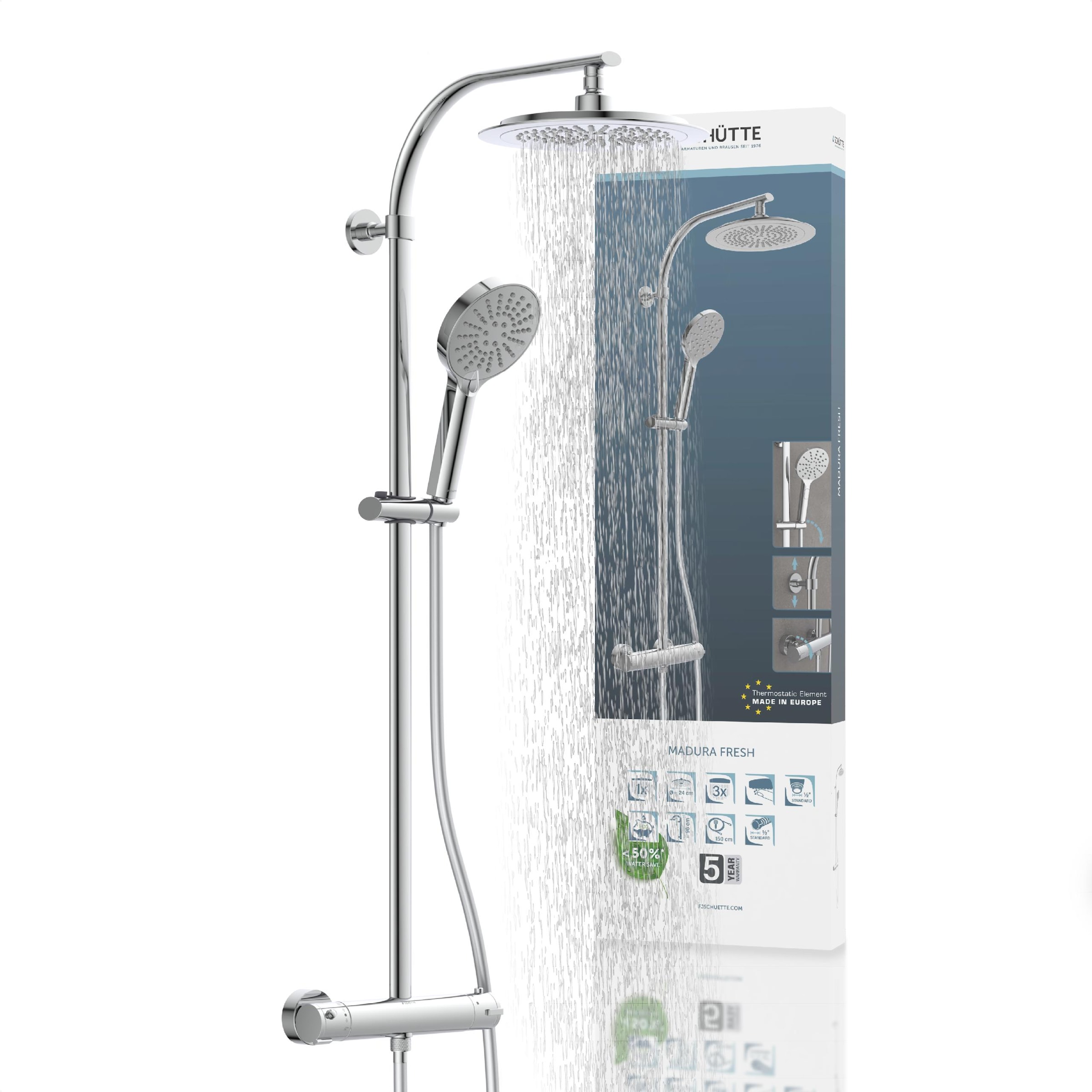 Schütte Colonne de douche »MADURA FRESH« incl. joint d'économie d'eau, verrou de sécurité, anti-calcaire, réglable en hauteur
