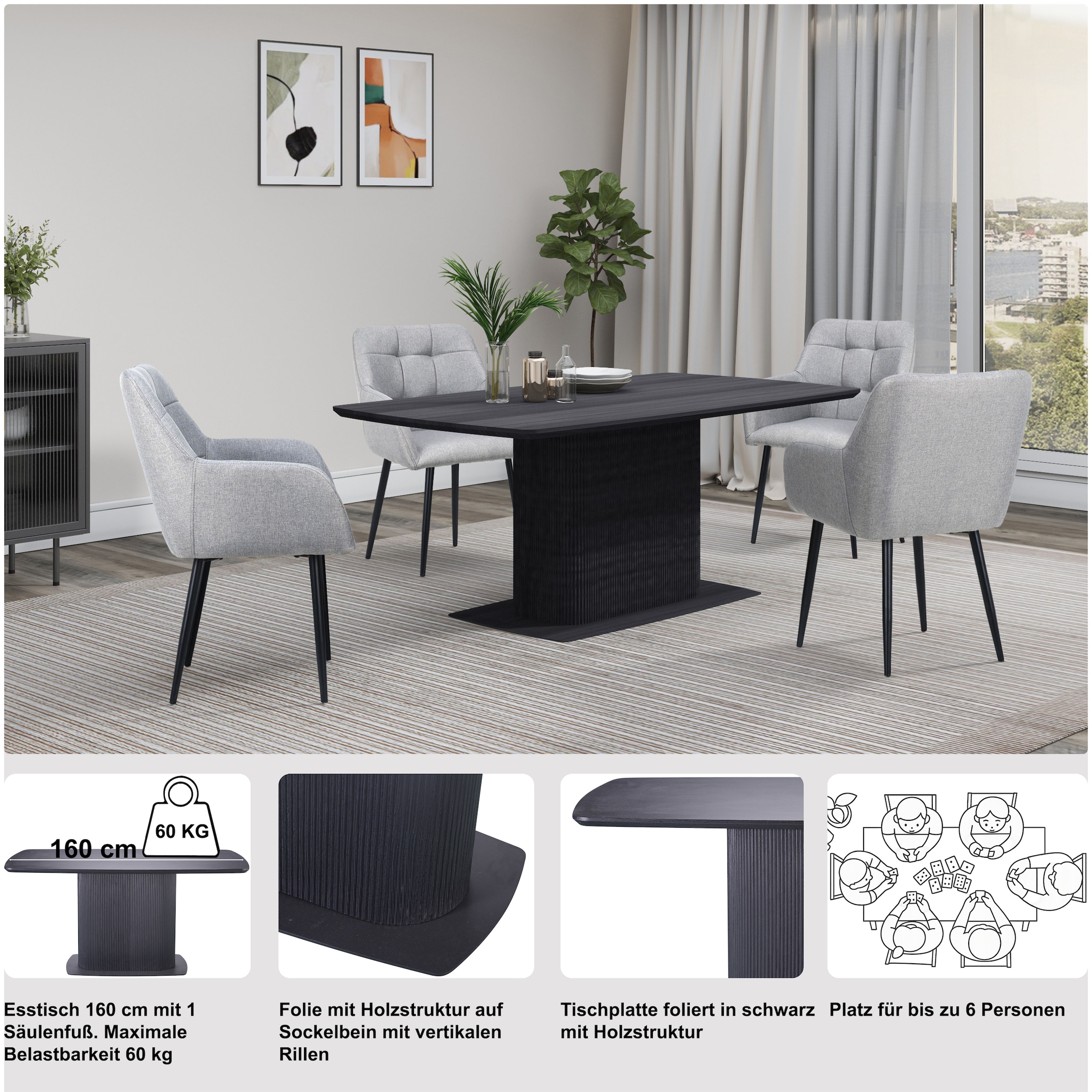 GOODproduct Esstisch »Daleton« Tischplatte und Standfuss mit Holzstruktur, pflegeleicht, Höhe 76 cm