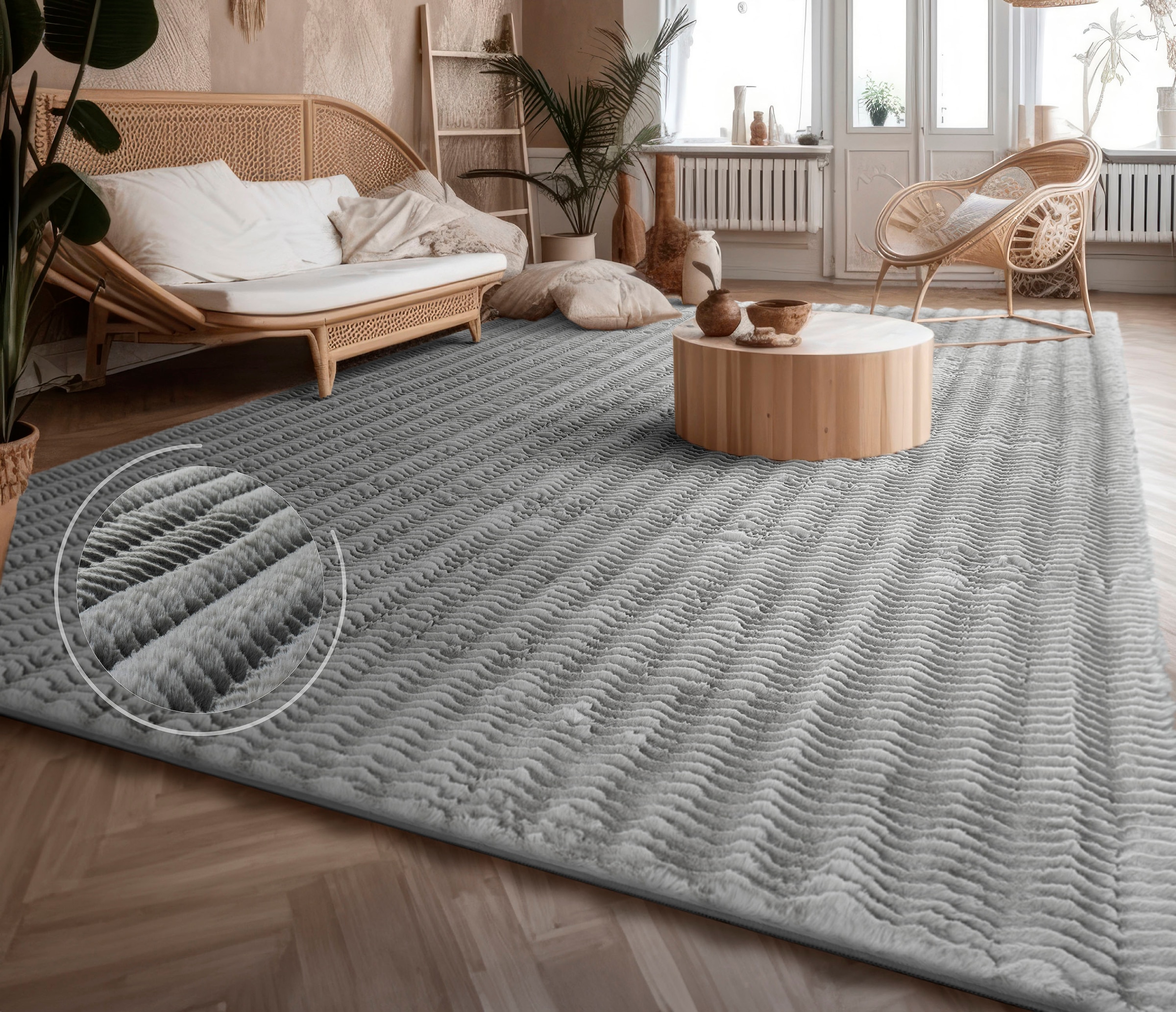 Paco Home Tapis à poils longs »Arnheim 743« Rectangulaire 27 mm Höhe Uni Farben, Wellen Muster, besonders weich, Hoch-Tief Effekt