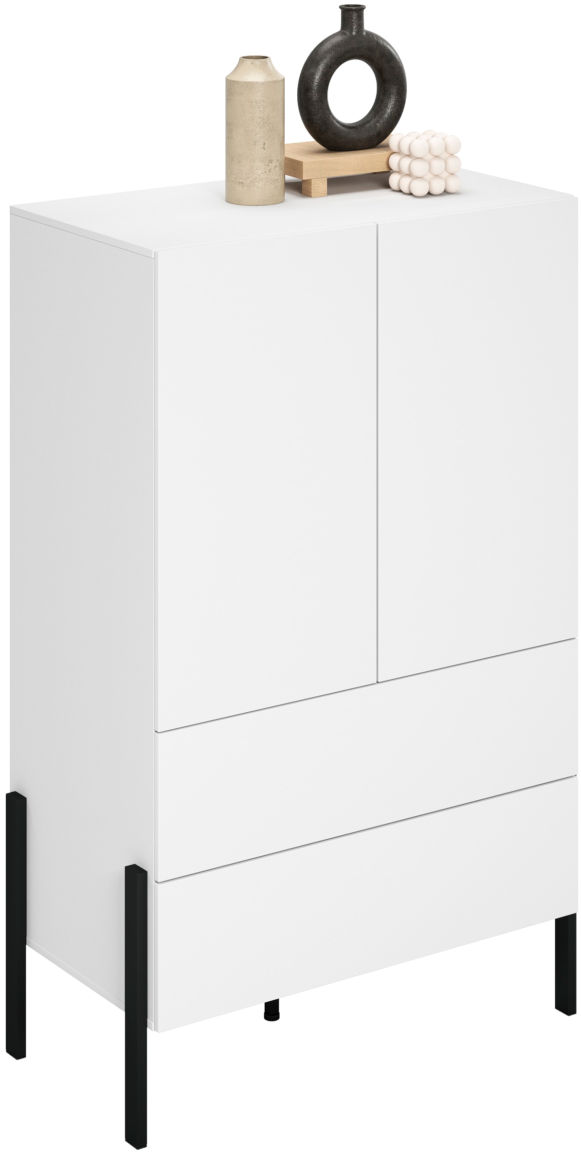INOSIGN Wäscheschrank »Jukon, moderner griffloser Kleiderschrank, Metallfüsse, Made in Europe«, (90x150x50, ideal für kleine Räume oder Nischen), Mehrzweckschrank,2 Schubladen, 2 Türen, FSC-zertifiziert