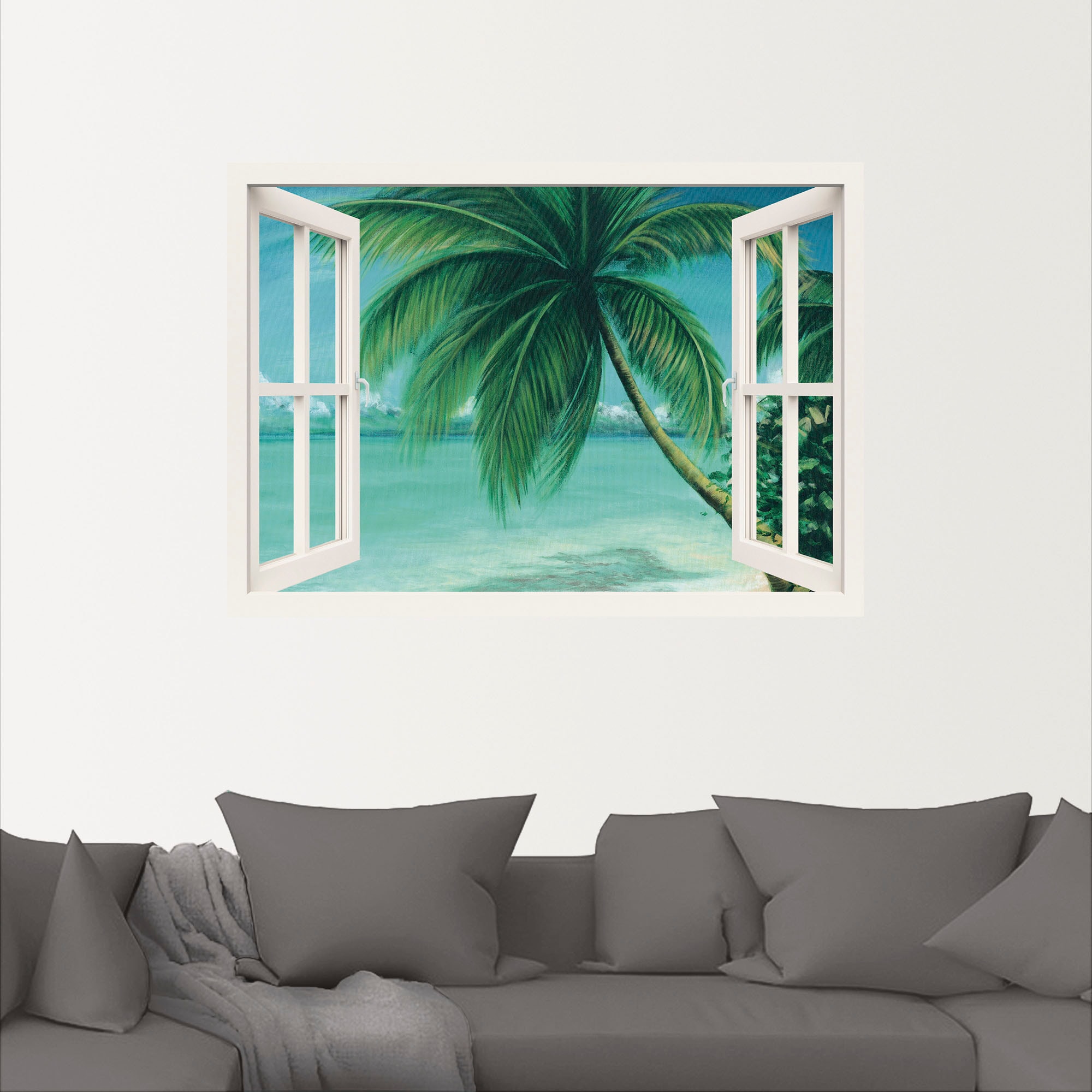 Artland Wandfolie »Fensterblick - Palmenstrand«, Fensterblick, (1 St.), selbstklebend