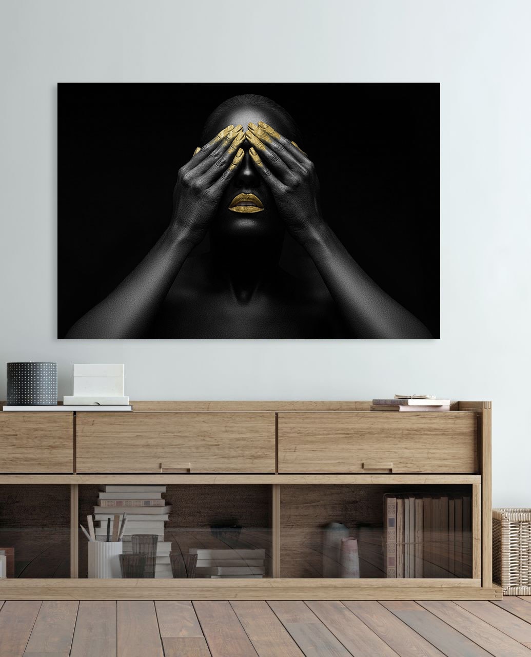 queence Acrylglasbild »Horus«, Frau-Gemälde-Frau-Bilder von Frauen-Mode-Modern-Fashion-Magazincover, (1 St.), von Hand eingearbeitete Blattgold Applikationen