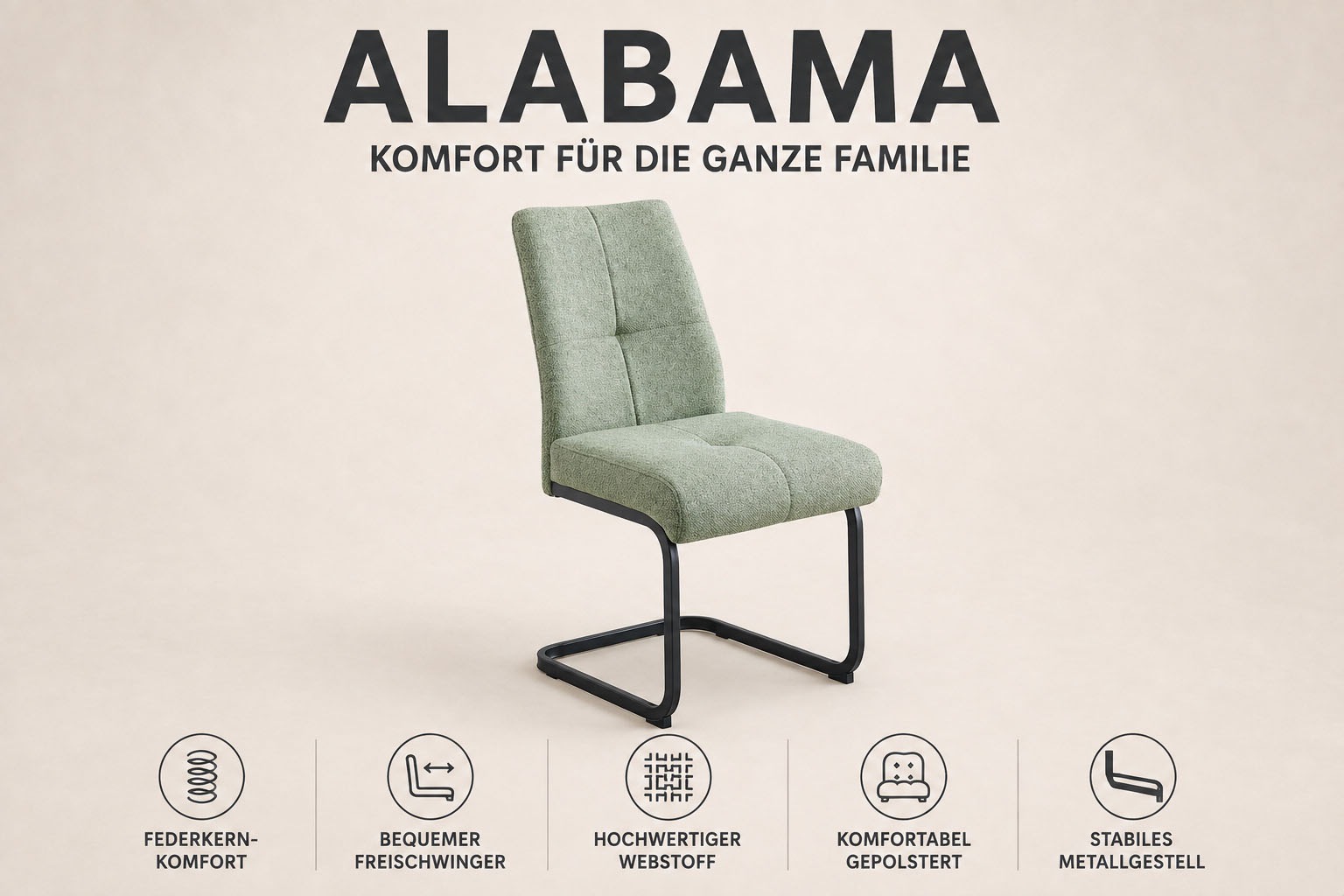GOODproduct Freischwinger »Alabama« (Set) 2 Stk.gemütlicher Esszimmerstuhl mit Federkern und robustem Webstoff