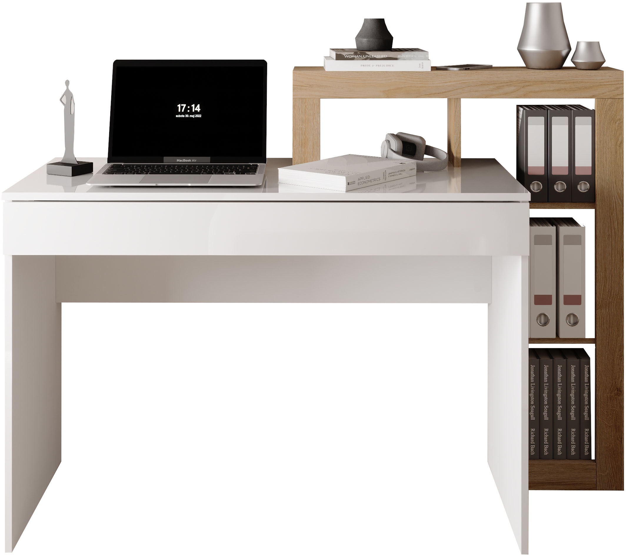 Image of Home affaire Schreibtisch "Hamburg, Breite 138 cm, Tiefe 50 cm, mit Schubkasten u. Aufsatz/Regal" Computertisch, Arbeitstisch, Schminktisch, Arbeitsplatz, 4 Fächer