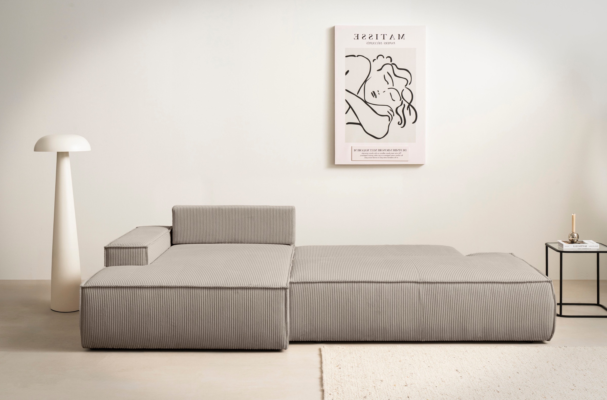 Home affaire Ecksofa »SHERWOOD, Schlafsofa in L-Form offen (275cm), Cord, Leinenoptik«, Schlaffunktion und Bettkasten, Kedernaht, hoher Sitz- & Liegekomfort